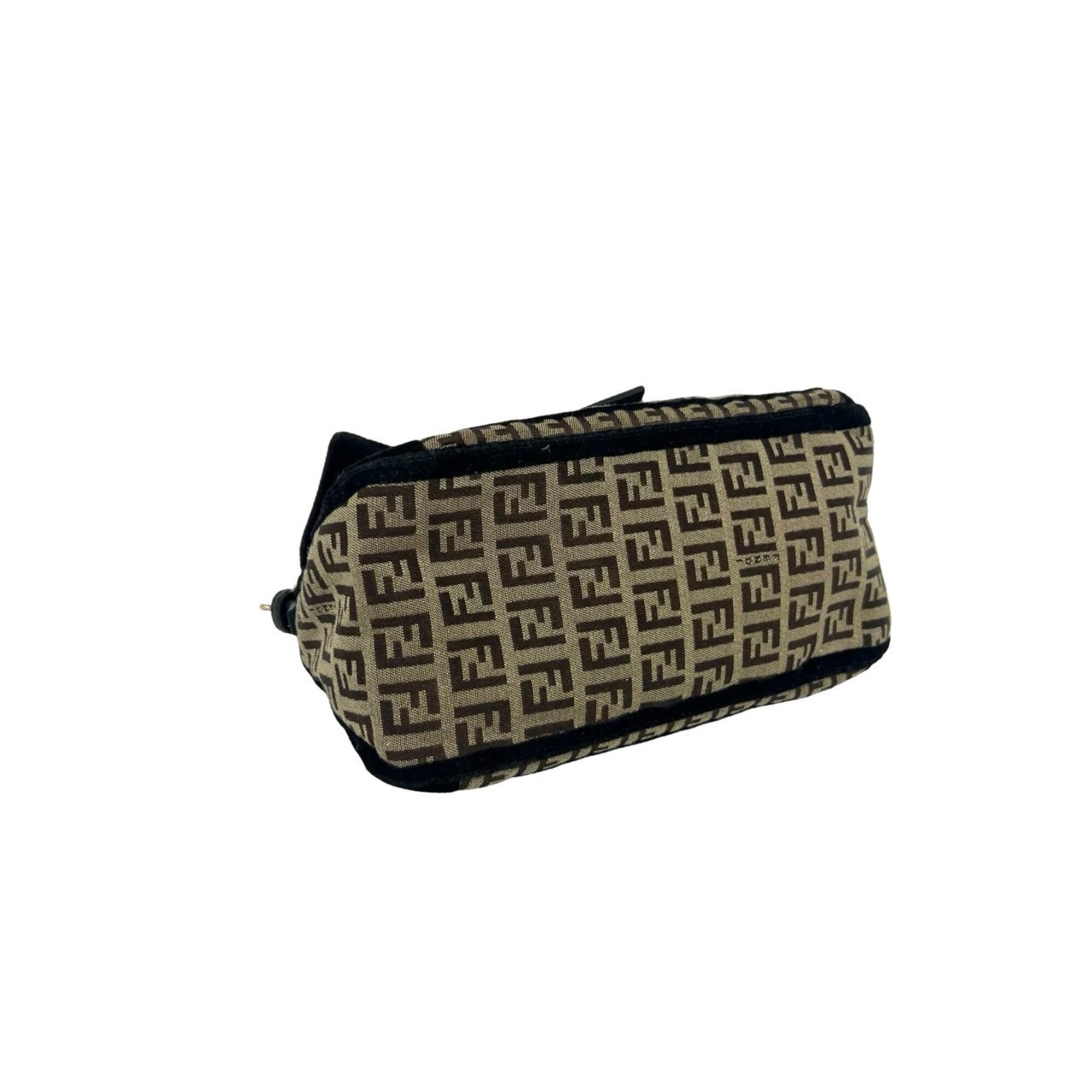 Fendi Black Brown Canvas Leather Handbag Shoulder Bag (Pre-Owned)