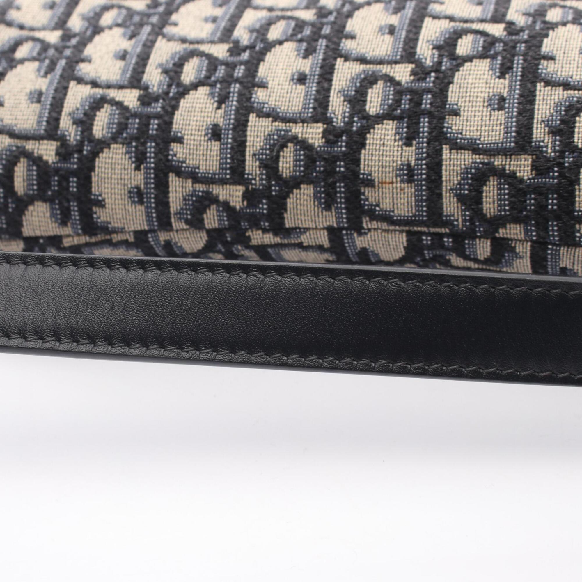 Christian Dior Beige Navy Canvas Leather Handbag Saddle Bag (Pre-Owned)