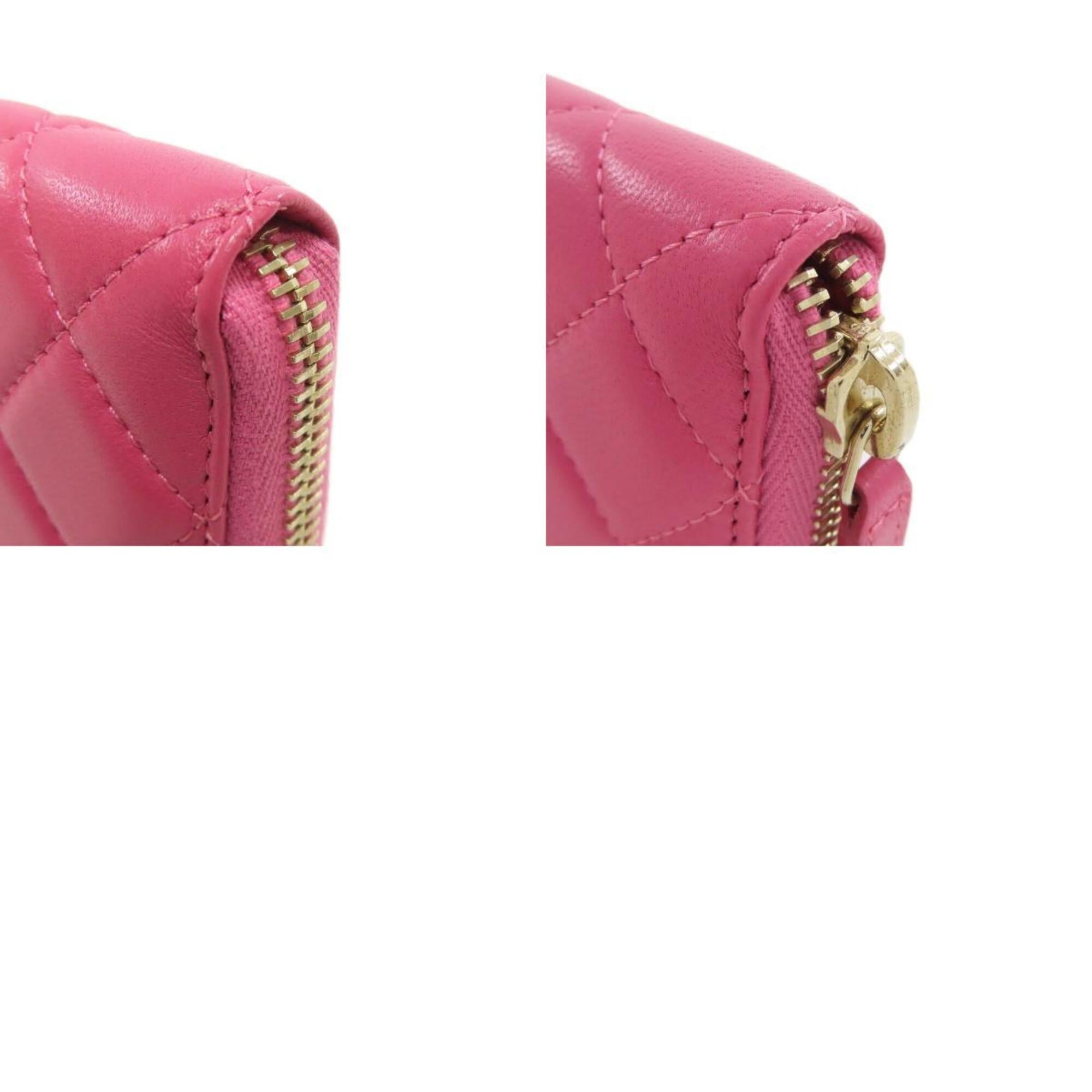 Chanel Pink Leather Long Wallet (Bi-Fold) (Pre-Owned)