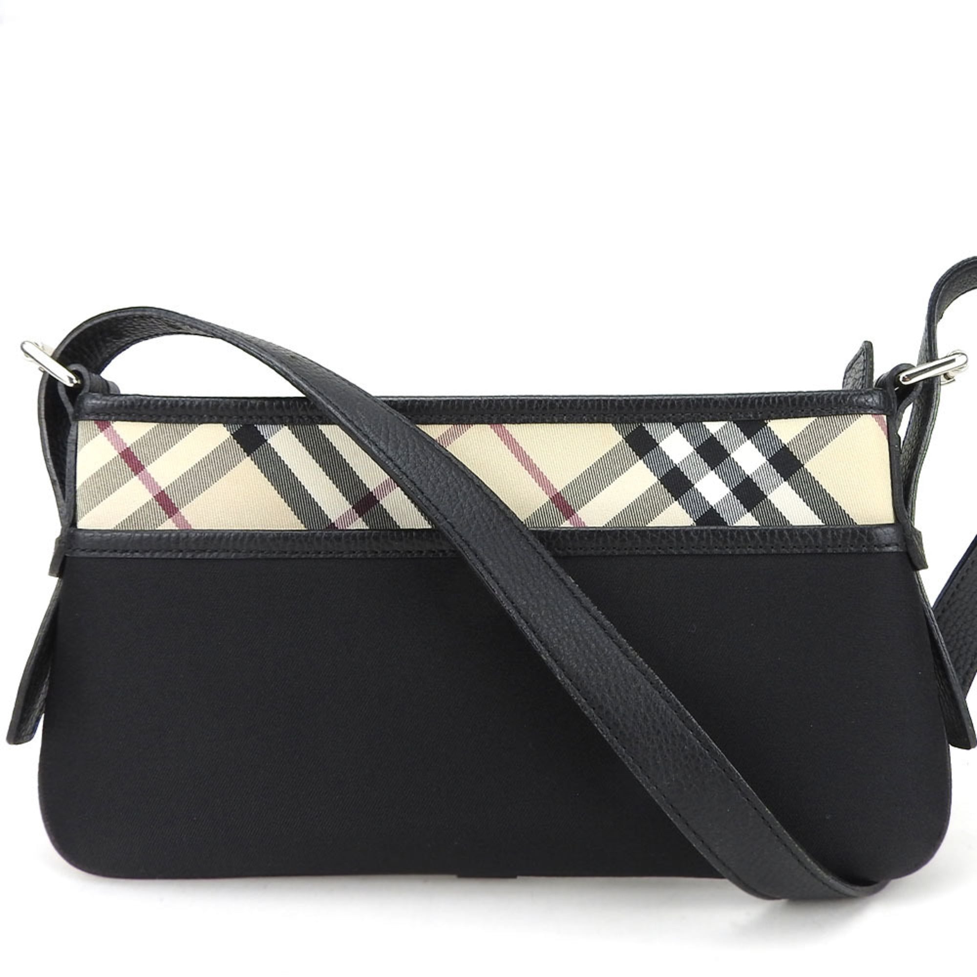 Burberry Beige Black Canvas Leather Shoulder Bag (Pre-Owned)
