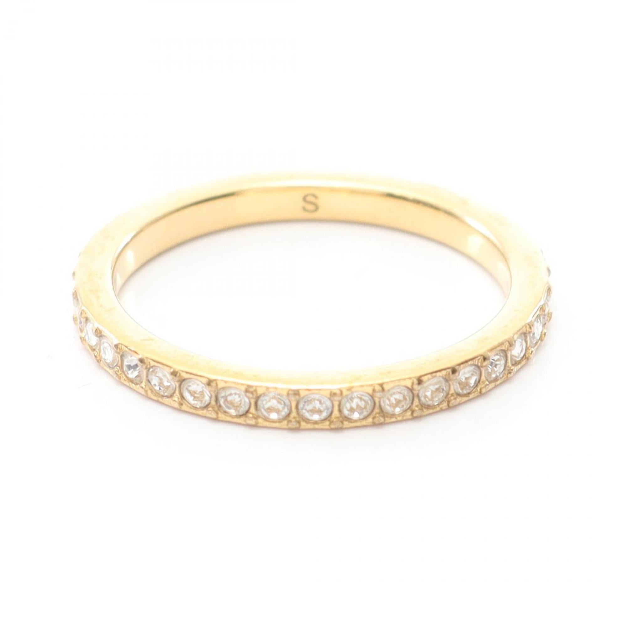 Christian Dior Gold Clear Gold Plating Rhinestone Band Ring (Pre-Owned)