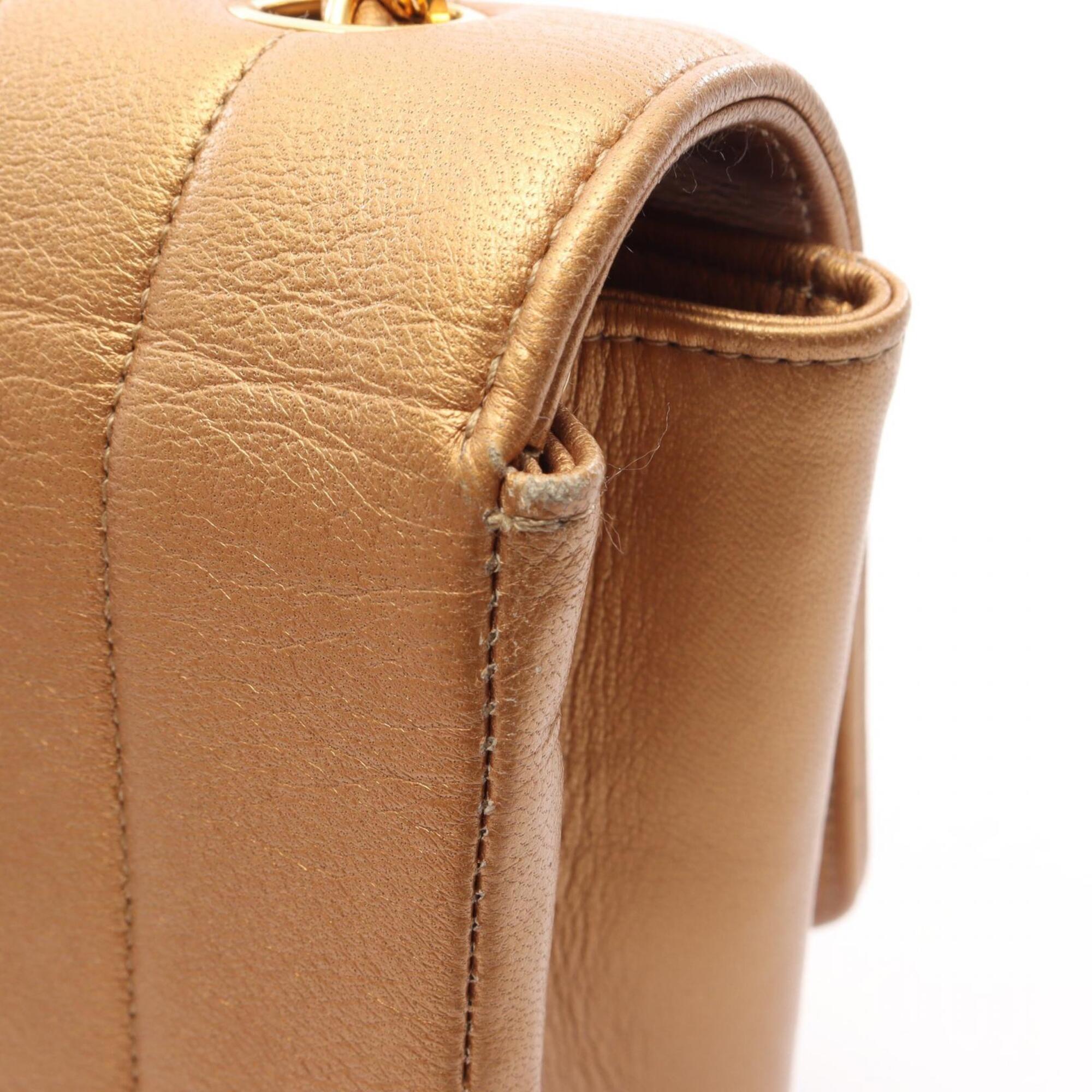 Chanel Gold Brown Leather Handbag Shoulder Bag (Pre-Owned)