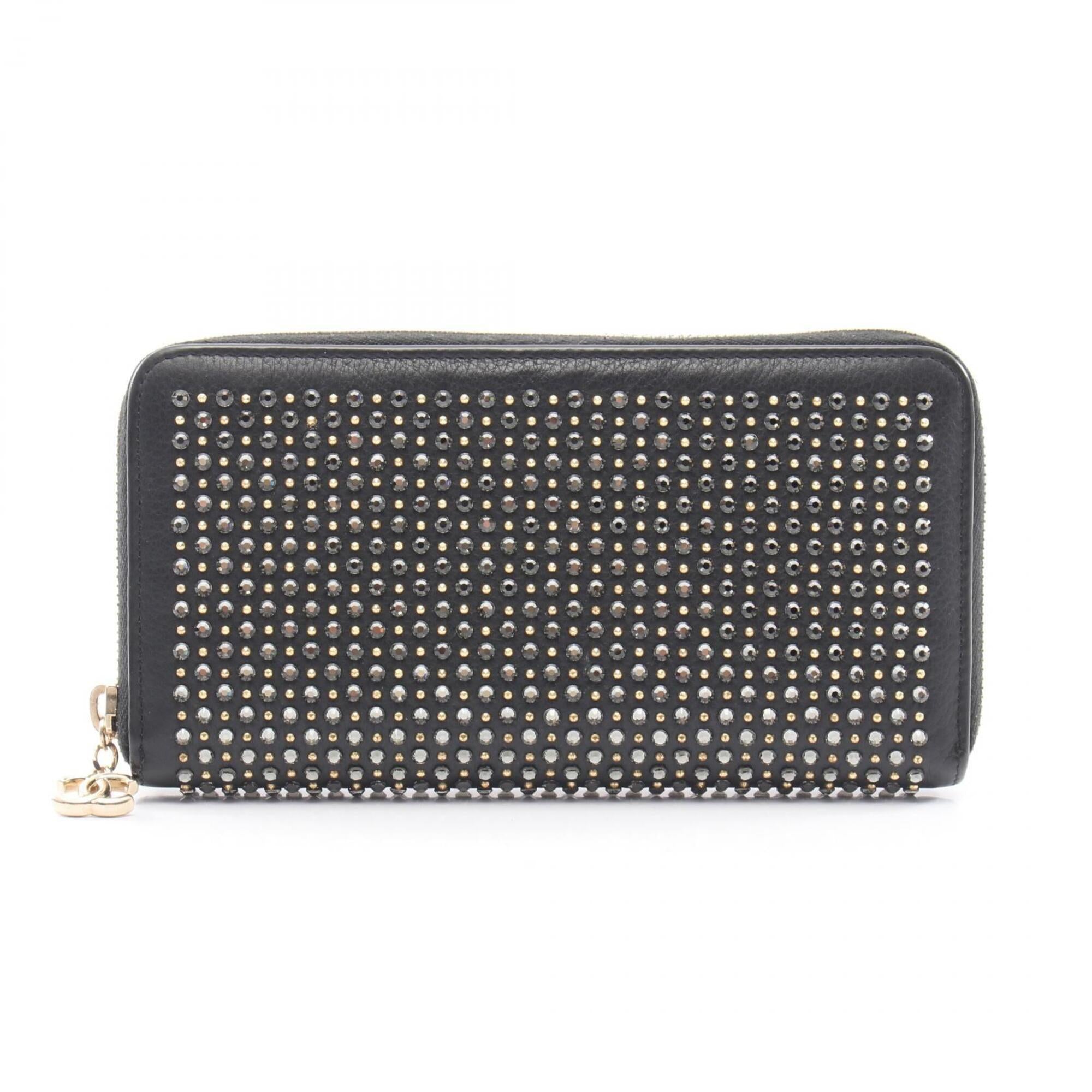 Chanel Black Leather Rhinestone Long Wallet (Bi-Fold) (Pre-Owned)