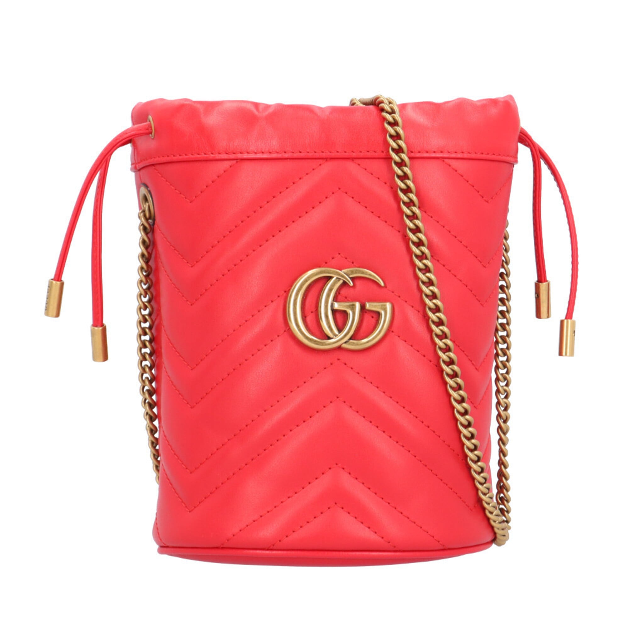 Gucci Gg Marmont Red Color Leather Shoulder Bag (Pre-Owned)