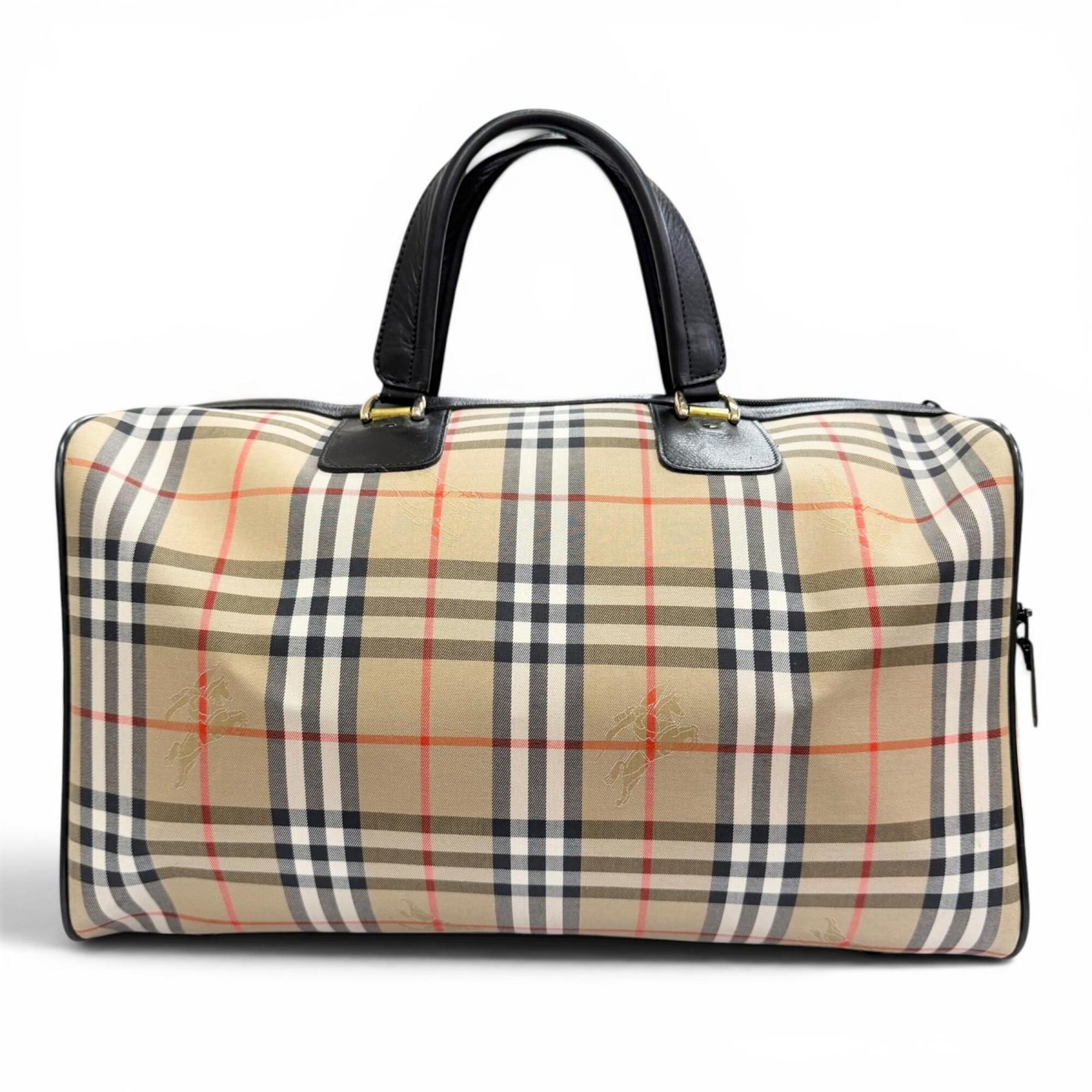 Burberry Beige Black Leather Boston Bag (Pre-Owned)