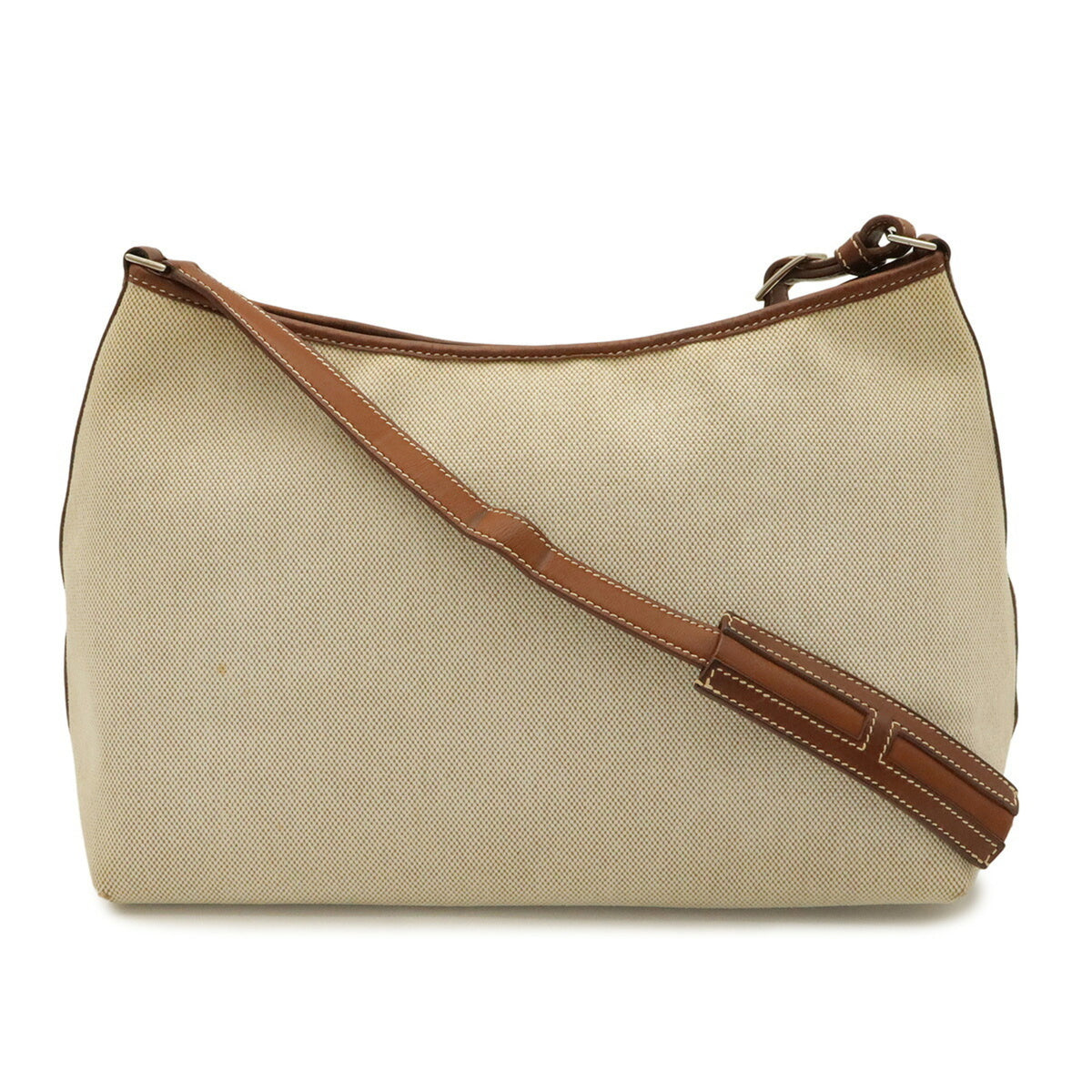 Hermes Berlingo Brown Natural Toile H Leather Shoulder Bag (Pre-Owned)