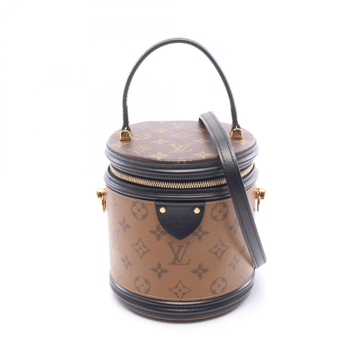 Louis Vuitton Black Brown Coated Canvas Leather Handbag (Pre-Owned)