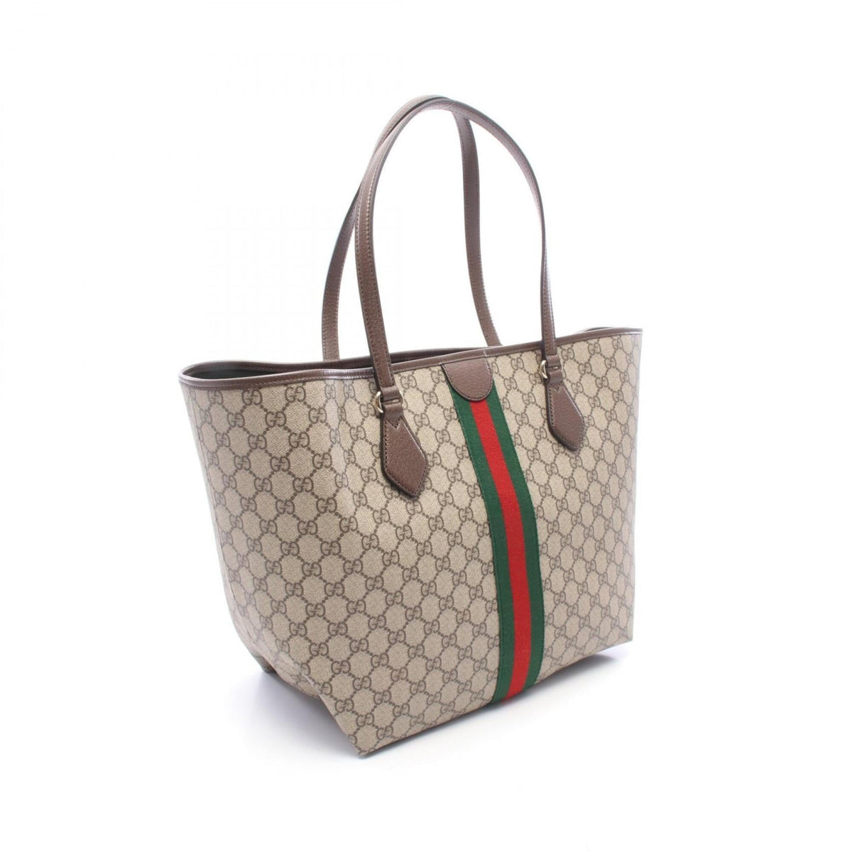 Gucci Beige Brown Multi-Color Coated Canvas Leather Handbag Tote Bag (Pre-Owned)