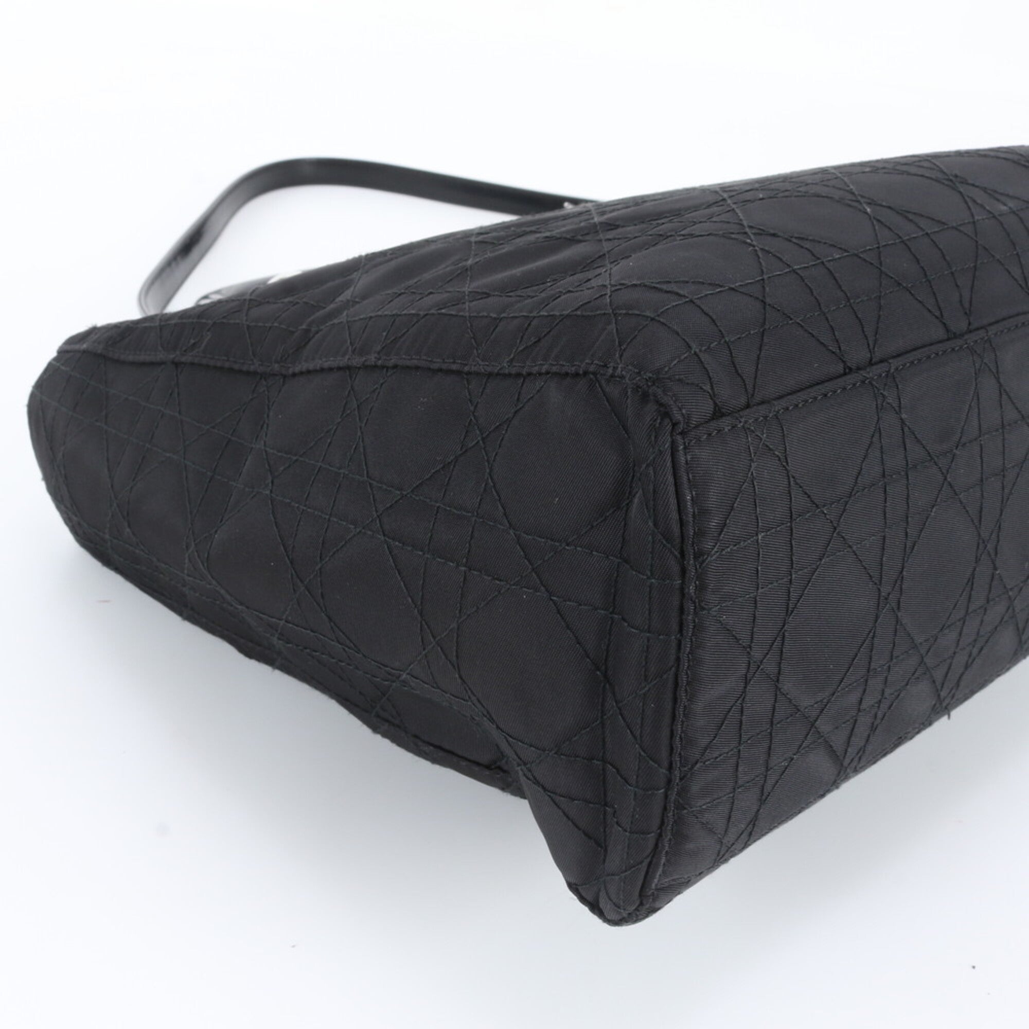 Christian Dior Lady Dior Black Leather Nylon Shoulder Bag (Pre-Owned)