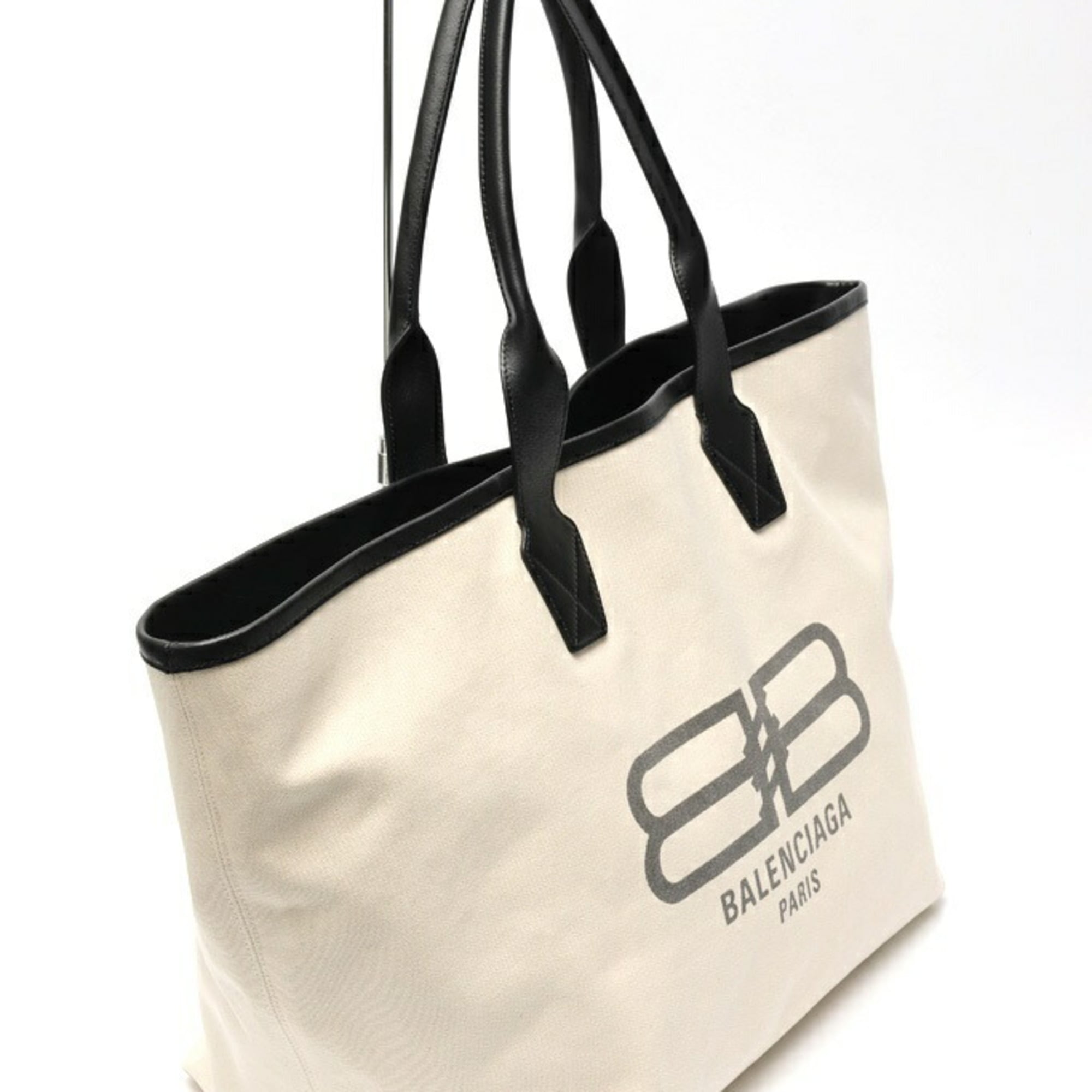 Balenciaga Black White Canvas Leather Tote Bag (Pre-Owned)