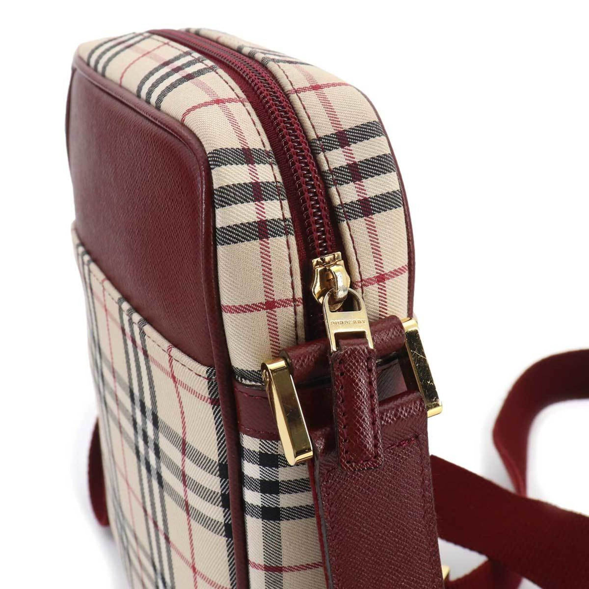 Burberry Beige Bordeaux Canvas Leather Shoulder Bag (Pre-Owned)