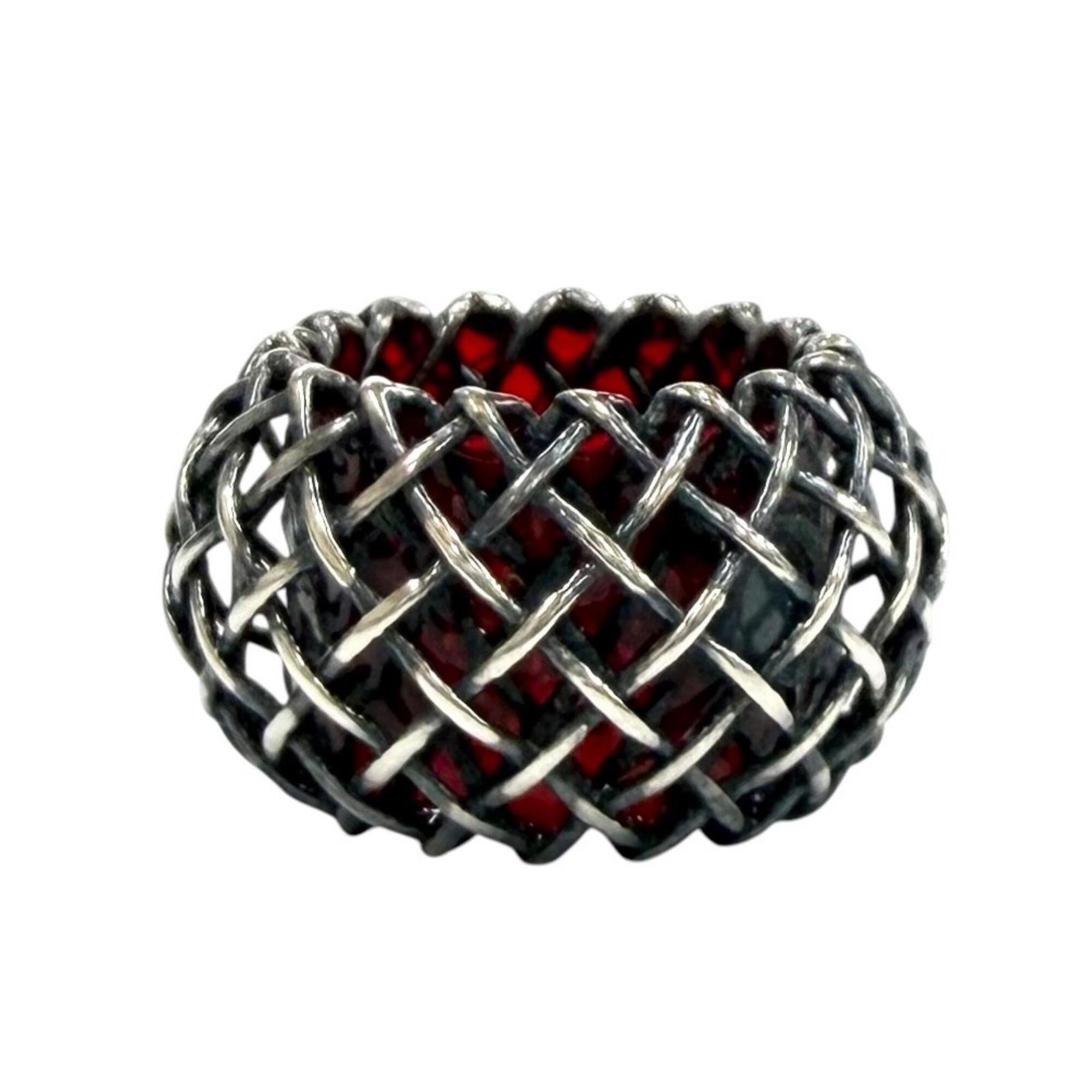 Bottega Veneta Silver Red Color Silver 925 Band Ring (Pre-Owned)
