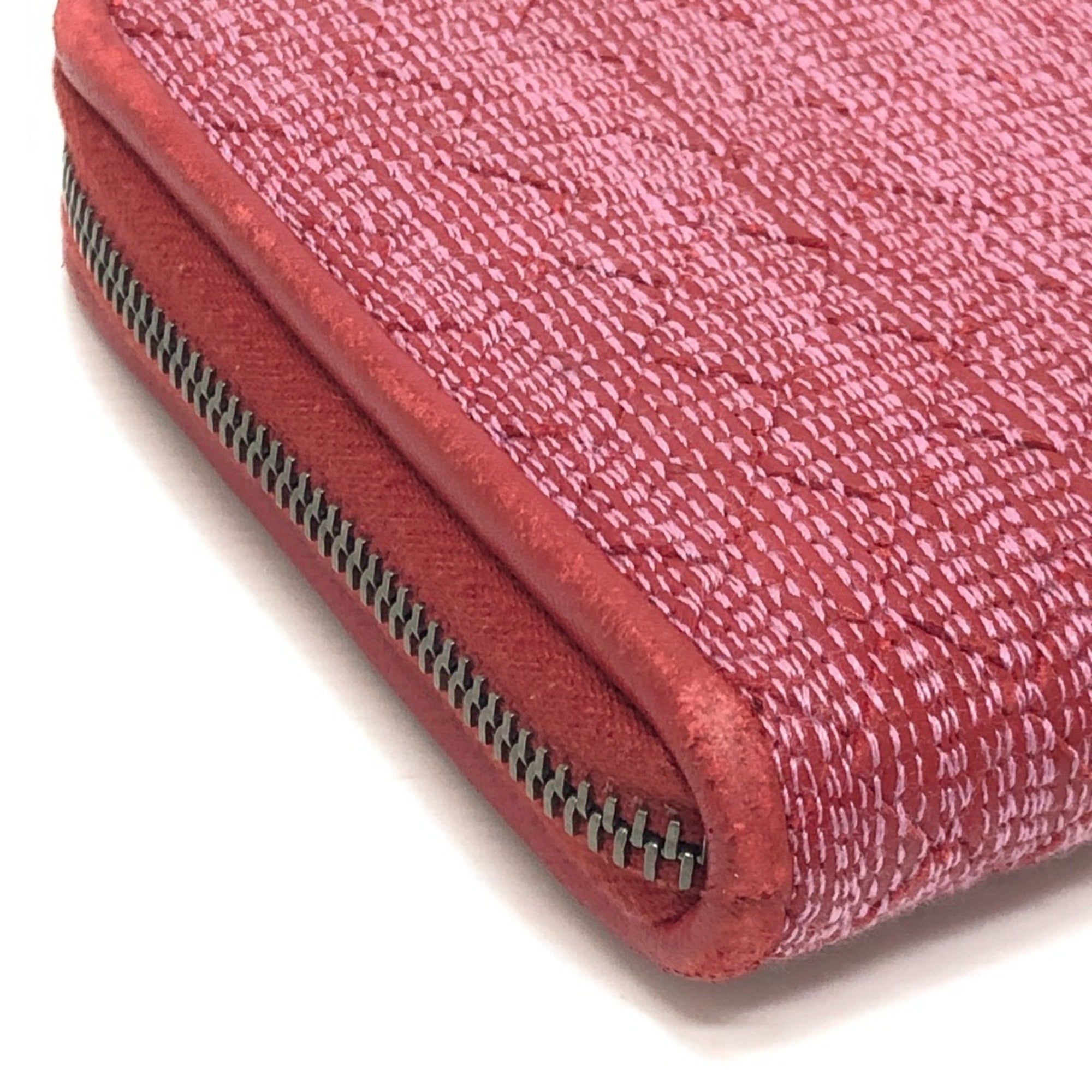 Bottega Veneta Intrecciato Red Color Leather Canvas Long Wallet (Bi-Fold) (Pre-Owned)