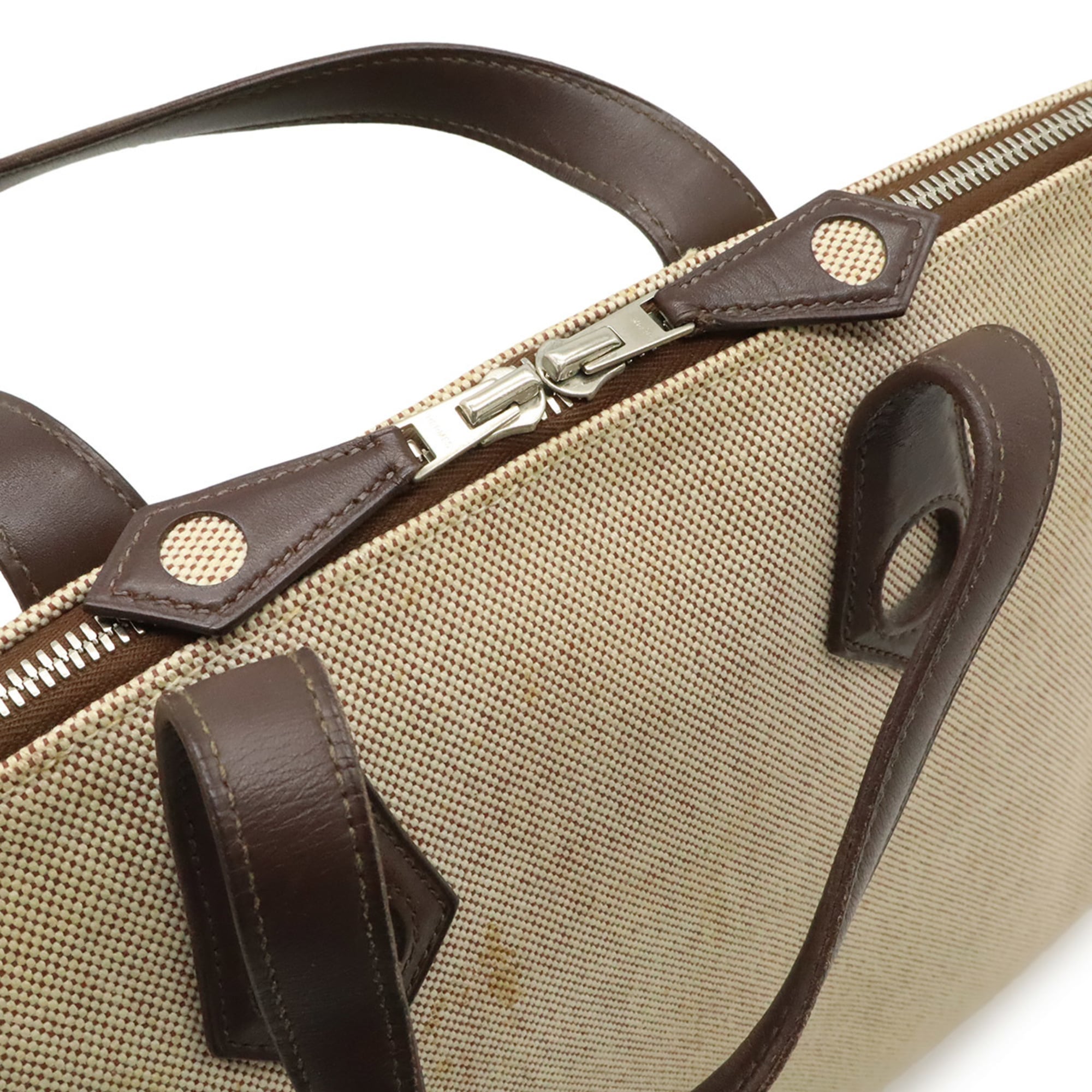 Hermes Brown Natural Canvas Leather Handbag Tote Bag (Pre-Owned)