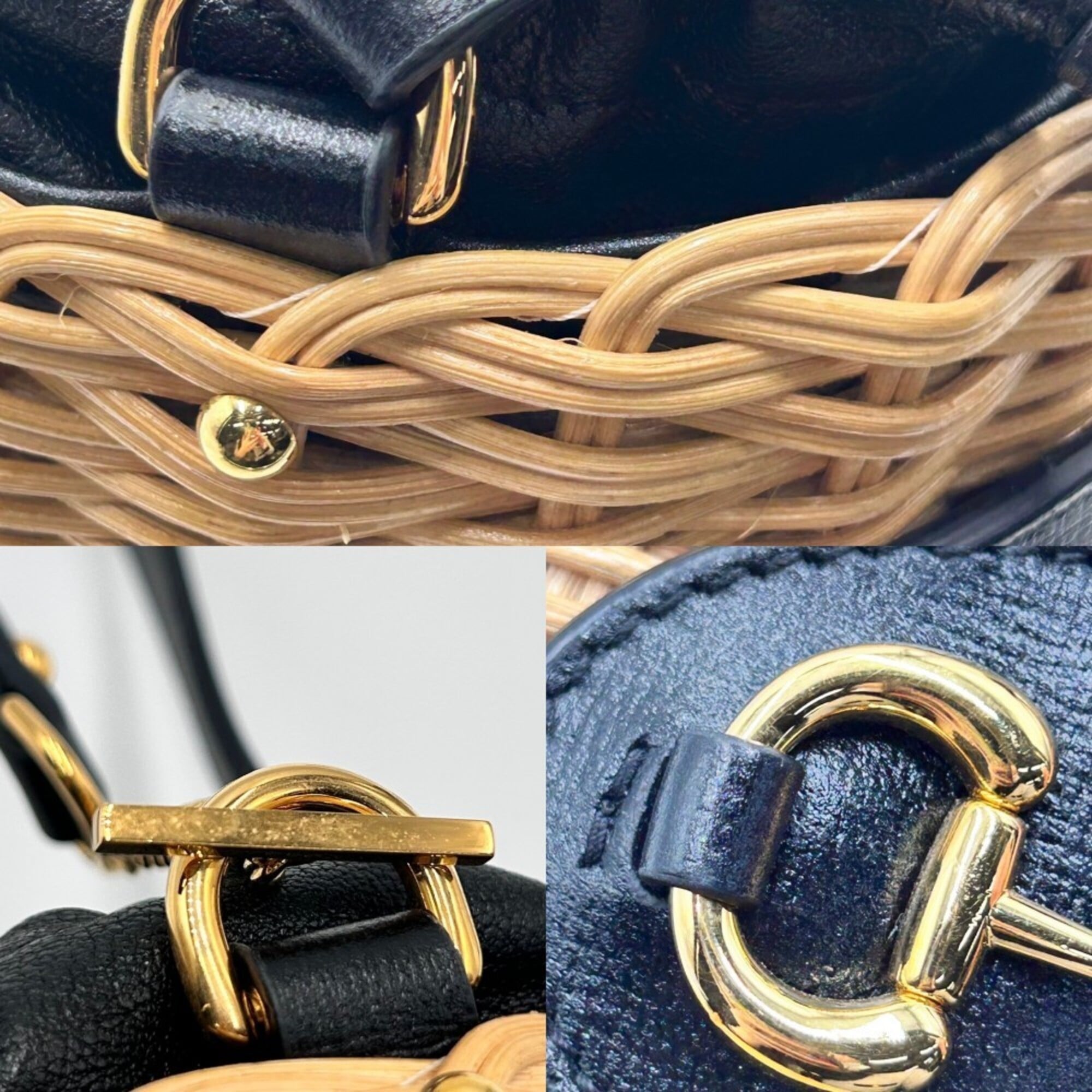 Gucci Beige Black Leather Wisteria Vine Handbag (Pre-Owned)