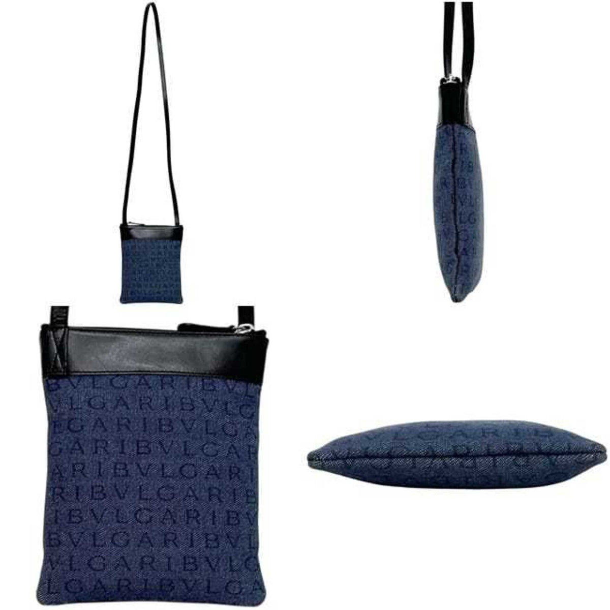 Bvlgari Blue Denim Leather Pochette Shoulder Bag (Pre-Owned)
