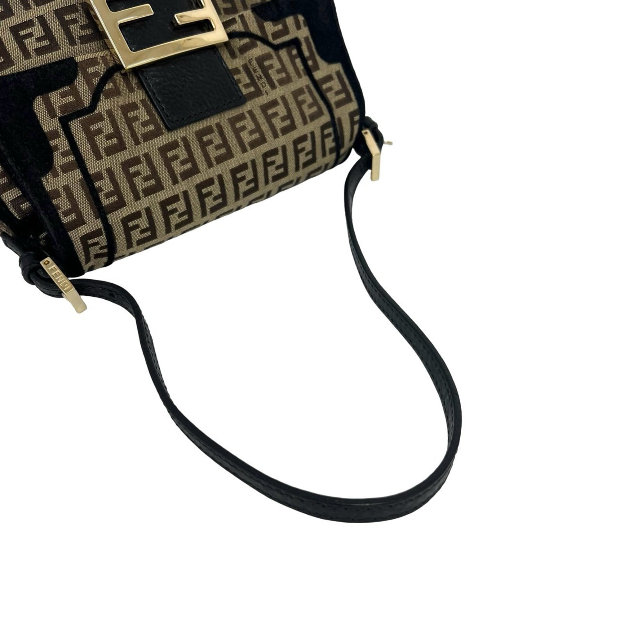 Fendi Black Brown Canvas Leather Handbag Shoulder Bag (Pre-Owned)