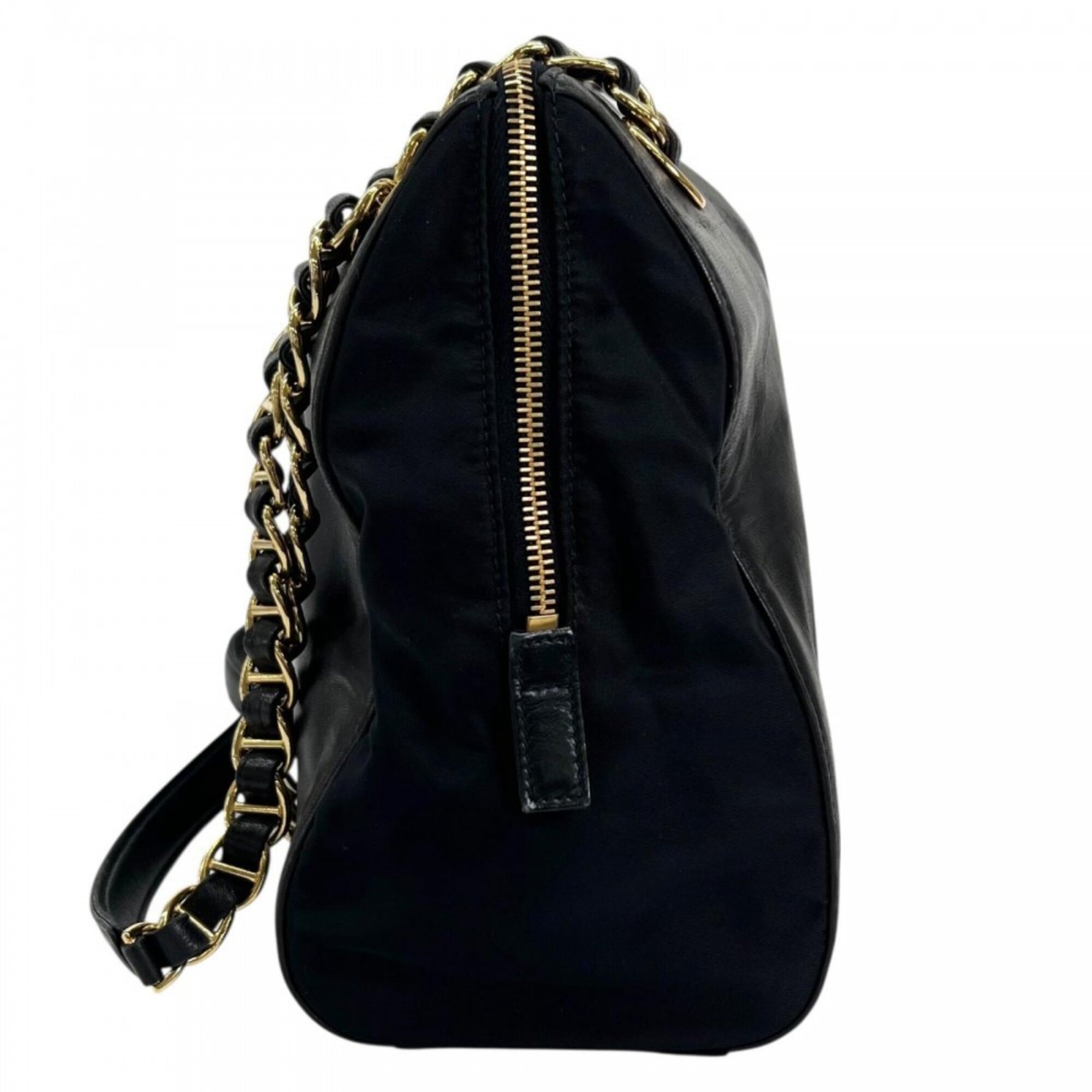 Prada Dark Navy White Leather Shoulder Bag (Pre-Owned)
