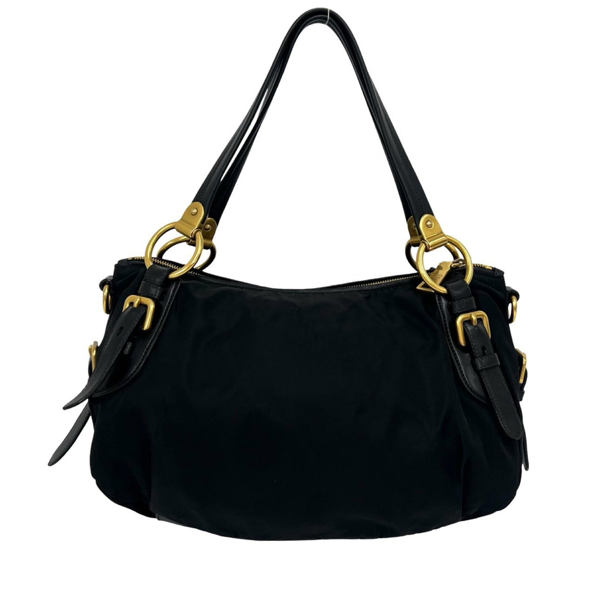 Prada Black Nylon Leather Handbag Shoulder Bag Tote Bag (Pre-Owned)