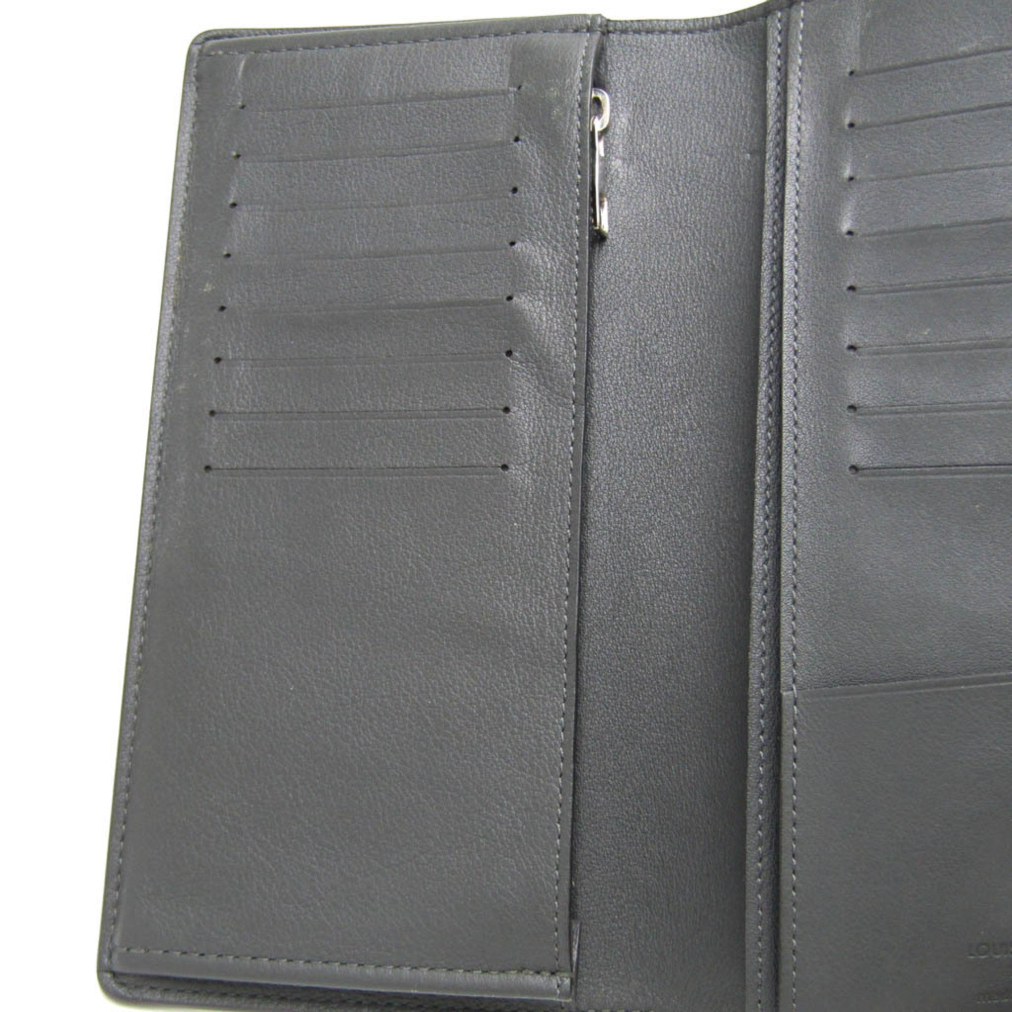Louis Vuitton Taurillon Lv Charcoal Leather Long Wallet (Bi-Fold) (Pre-Owned)