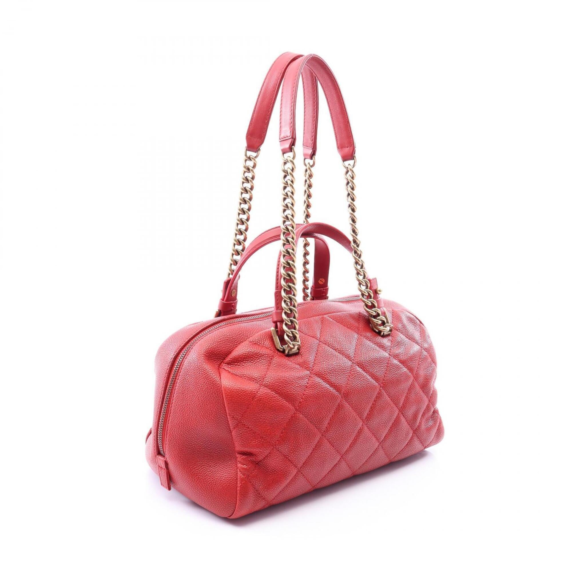 Chanel Red Color Grained Calfskin Handbag Shoulder Bag (Pre-Owned)