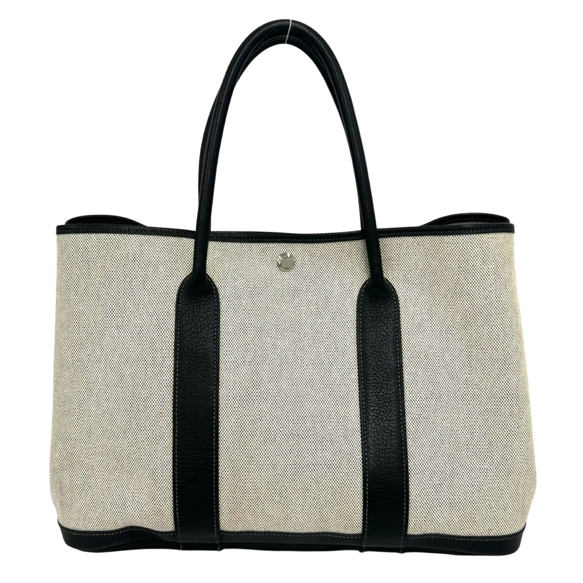 Hermes Black Gray Toile H Negonda Leather Handbag Tote Bag (Pre-Owned)