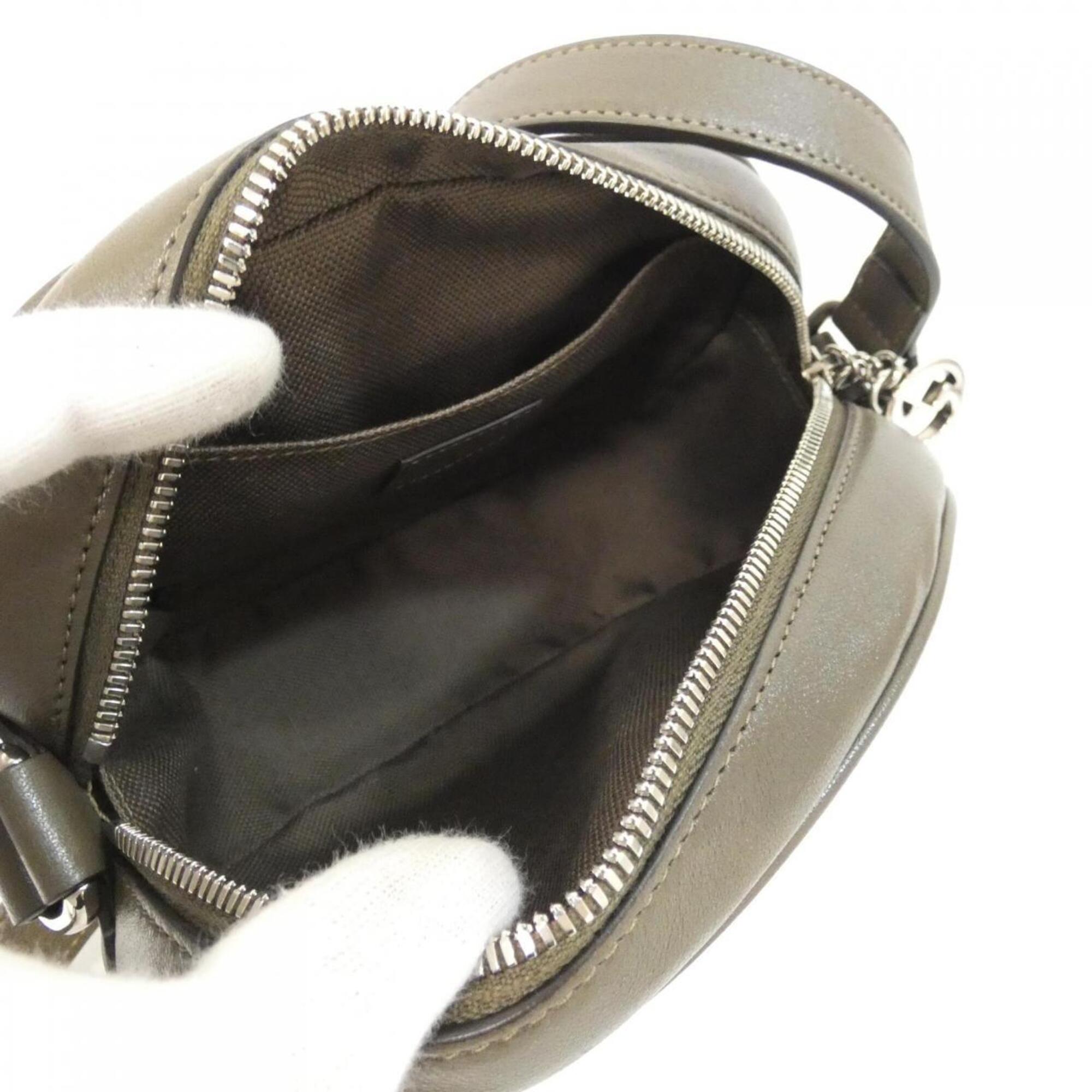 Gucci Green Khaki Brown Leather Shoulder Bag (Pre-Owned)