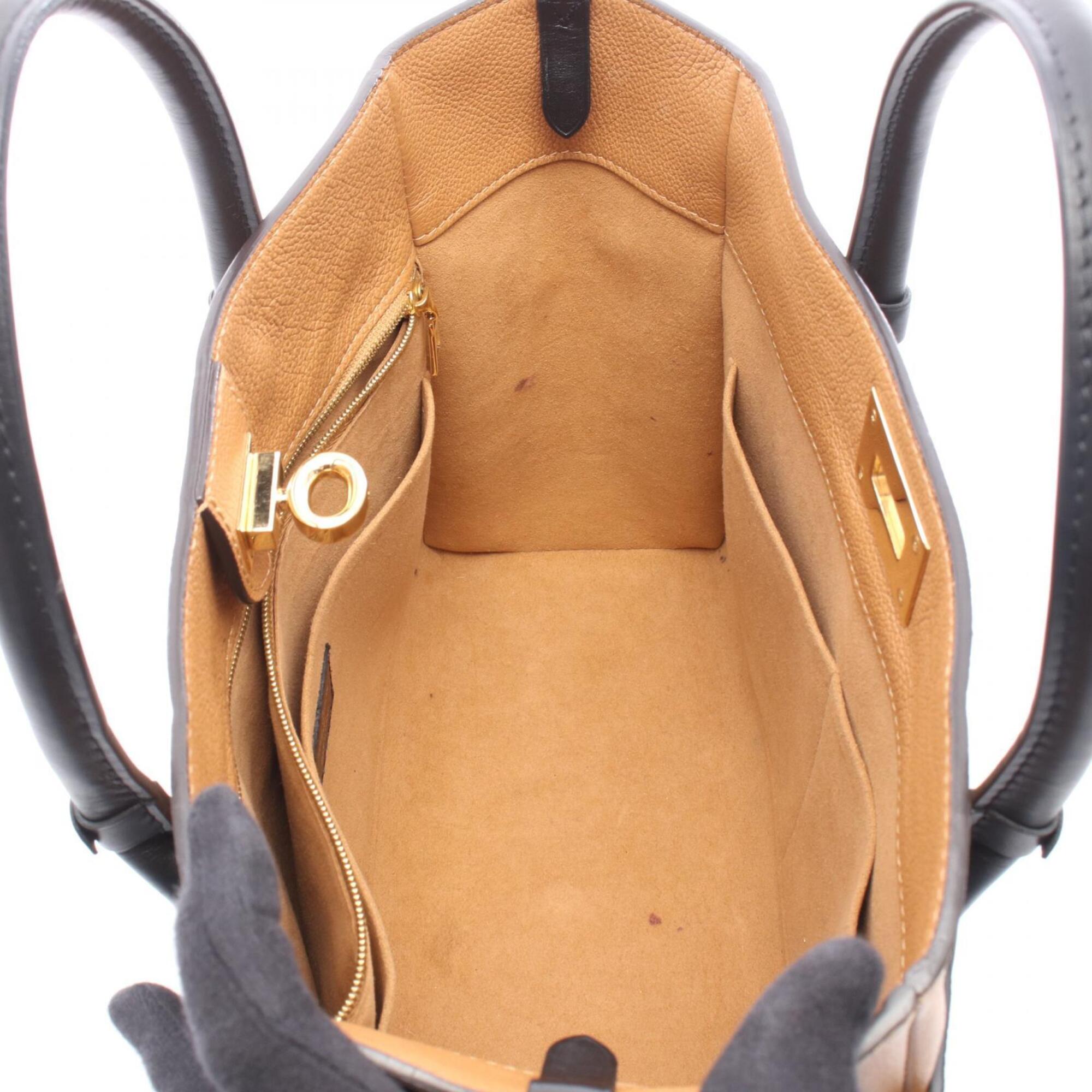 Louis Vuitton Black Brown Leather Coated Canvas Handbag (Pre-Owned)