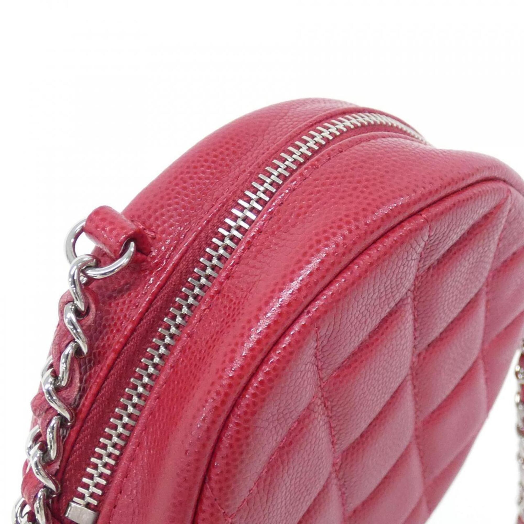 Chanel Red Color Grained Calfskin Shoulder Bag (Pre-Owned)