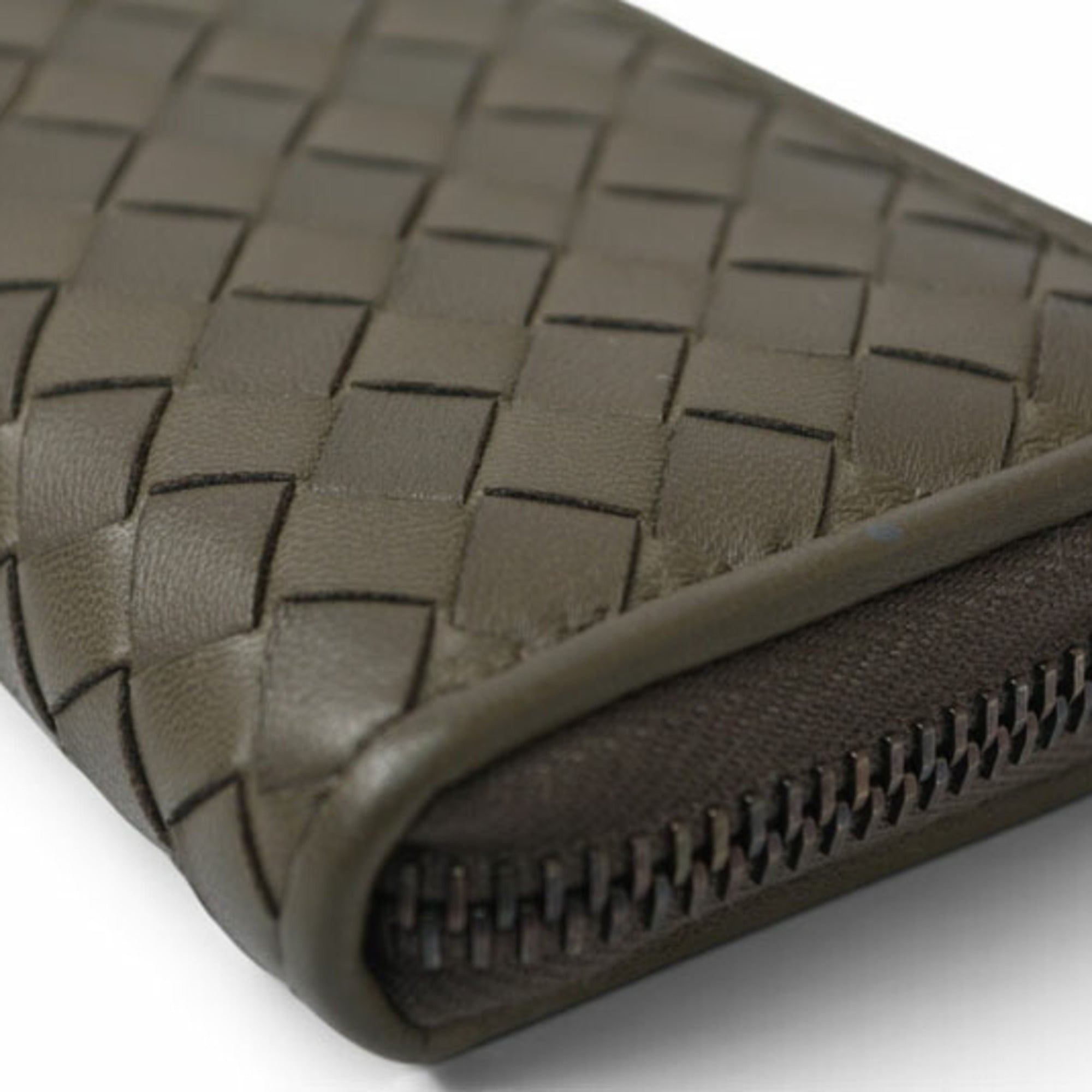 Bottega Veneta Intrecciato Gray Khaki Coin Purse/Coin Case (Pre-Owned)