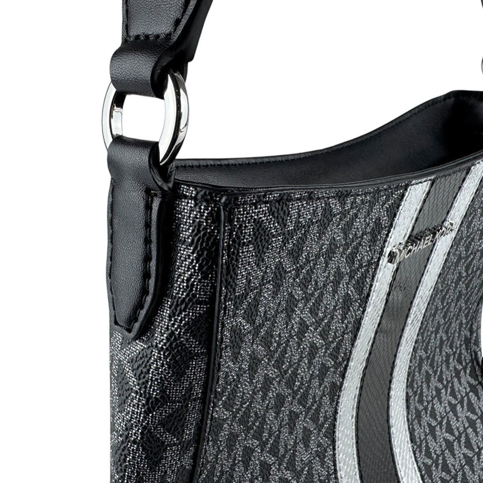 Michael Kors Black Silver Coated Canvas Leather Shoulder Bag (Pre-Owned)