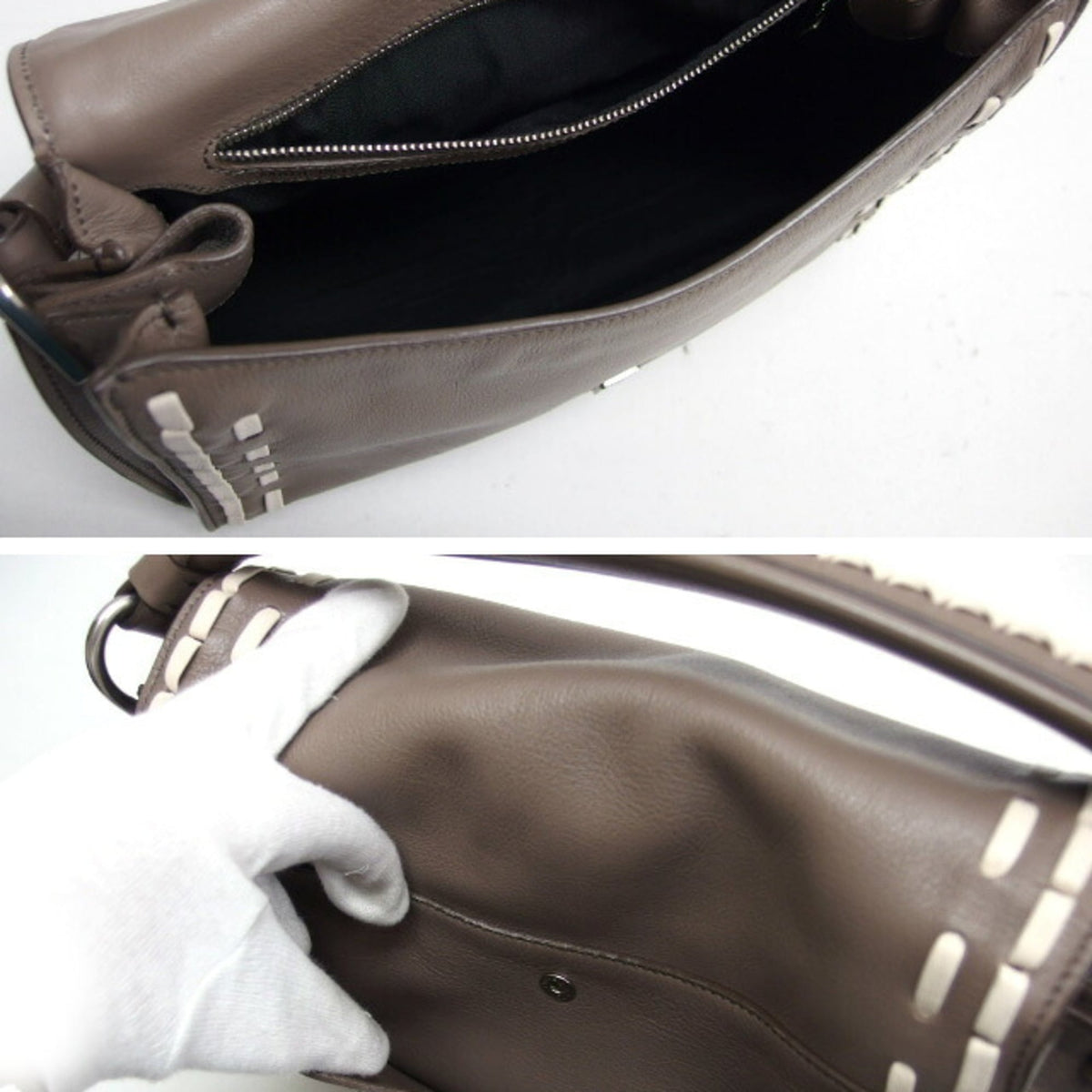 Tod's Gray Beige Grayish Leather Handbag Shoulder Bag (Pre-Owned)