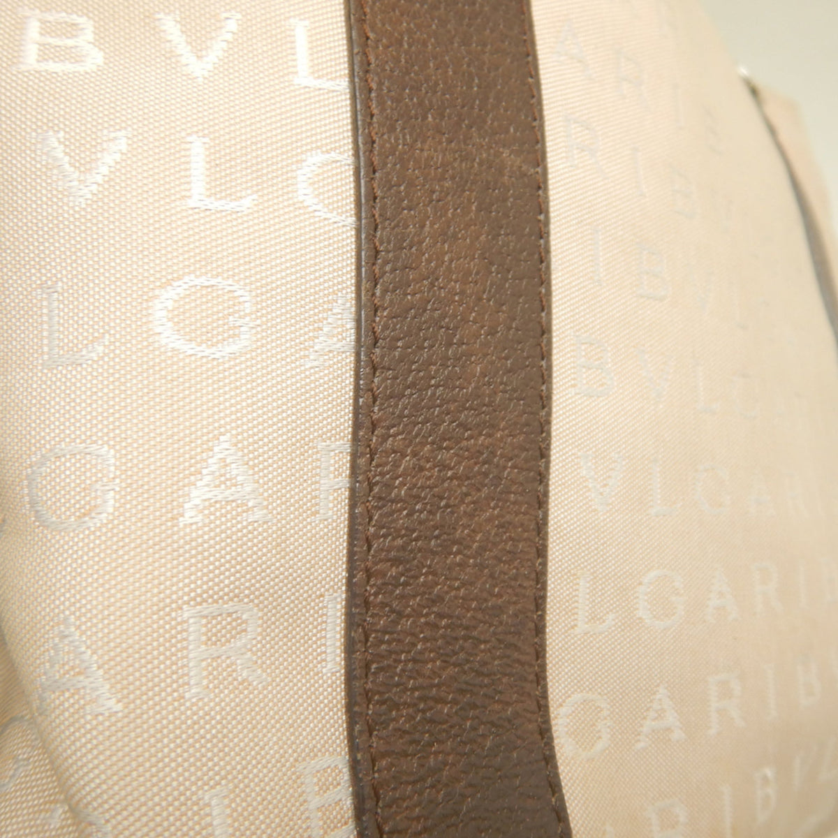 Bvlgari Logomania Beige Brown Canvas Leather Tote Bag (Pre-Owned)