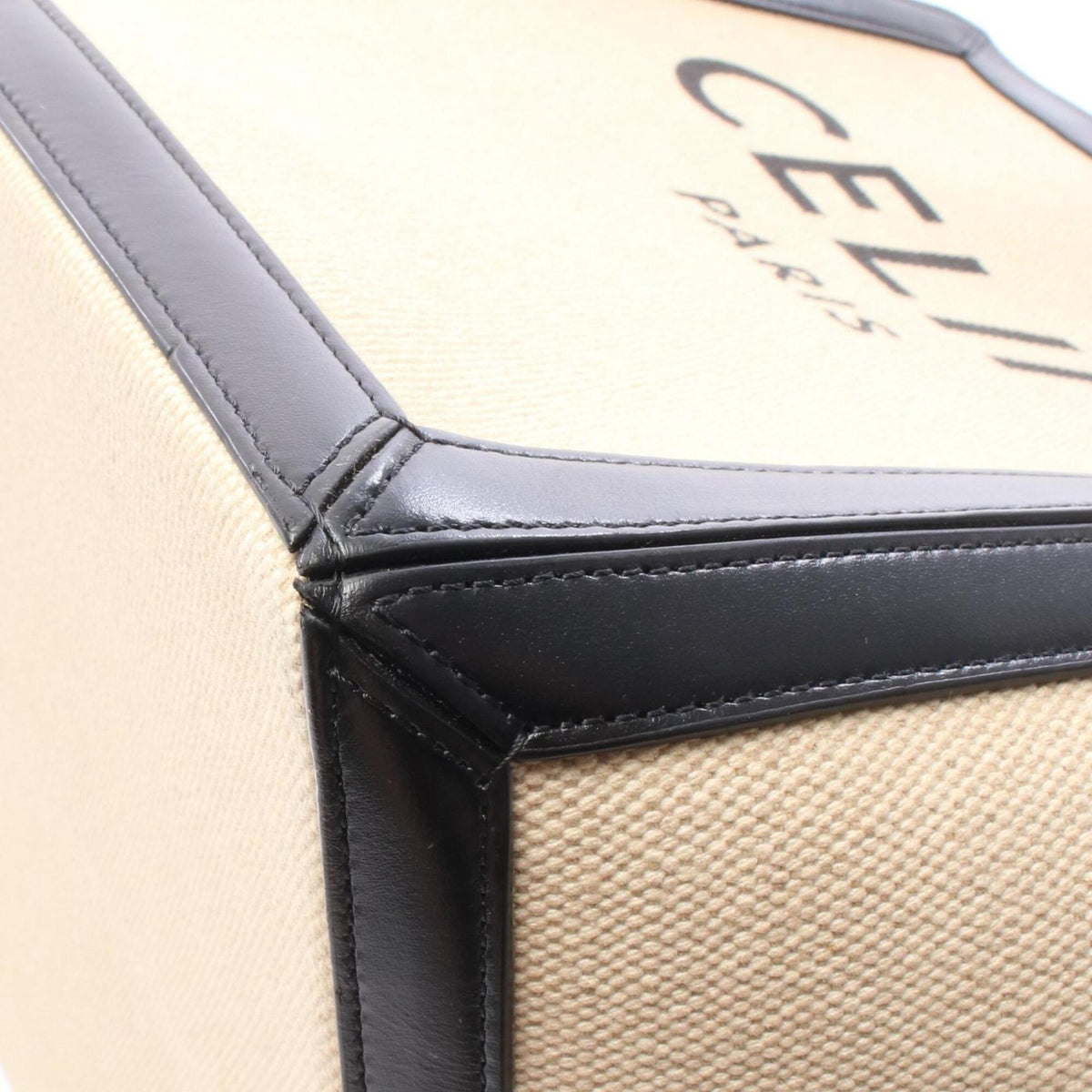 Celine Beige Black Canvas Leather Handbag Tote Bag (Pre-Owned)