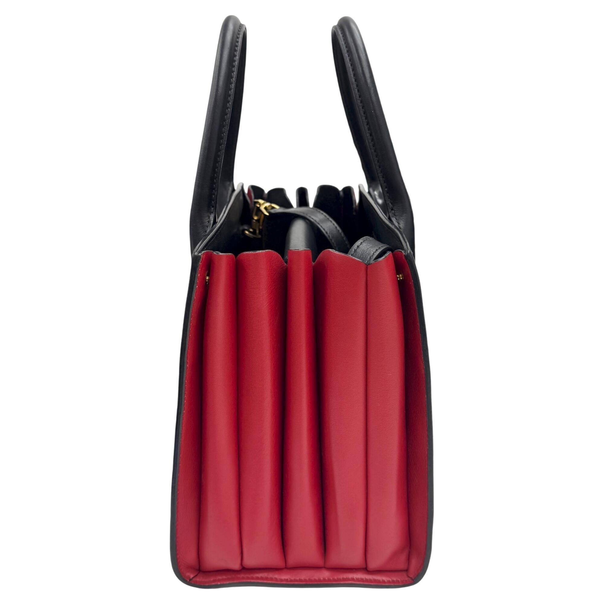 Prada Saffiano Black Red Color Leather Handbag Shoulder Bag (Pre-Owned)