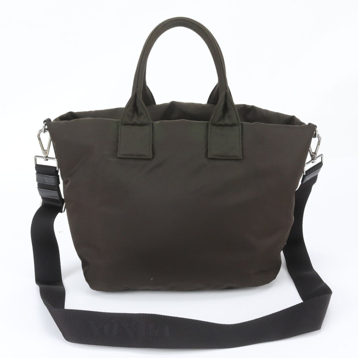 Prada Black Khaki Leather Nylon Shoulder Bag Tote Bag (Pre-Owned)