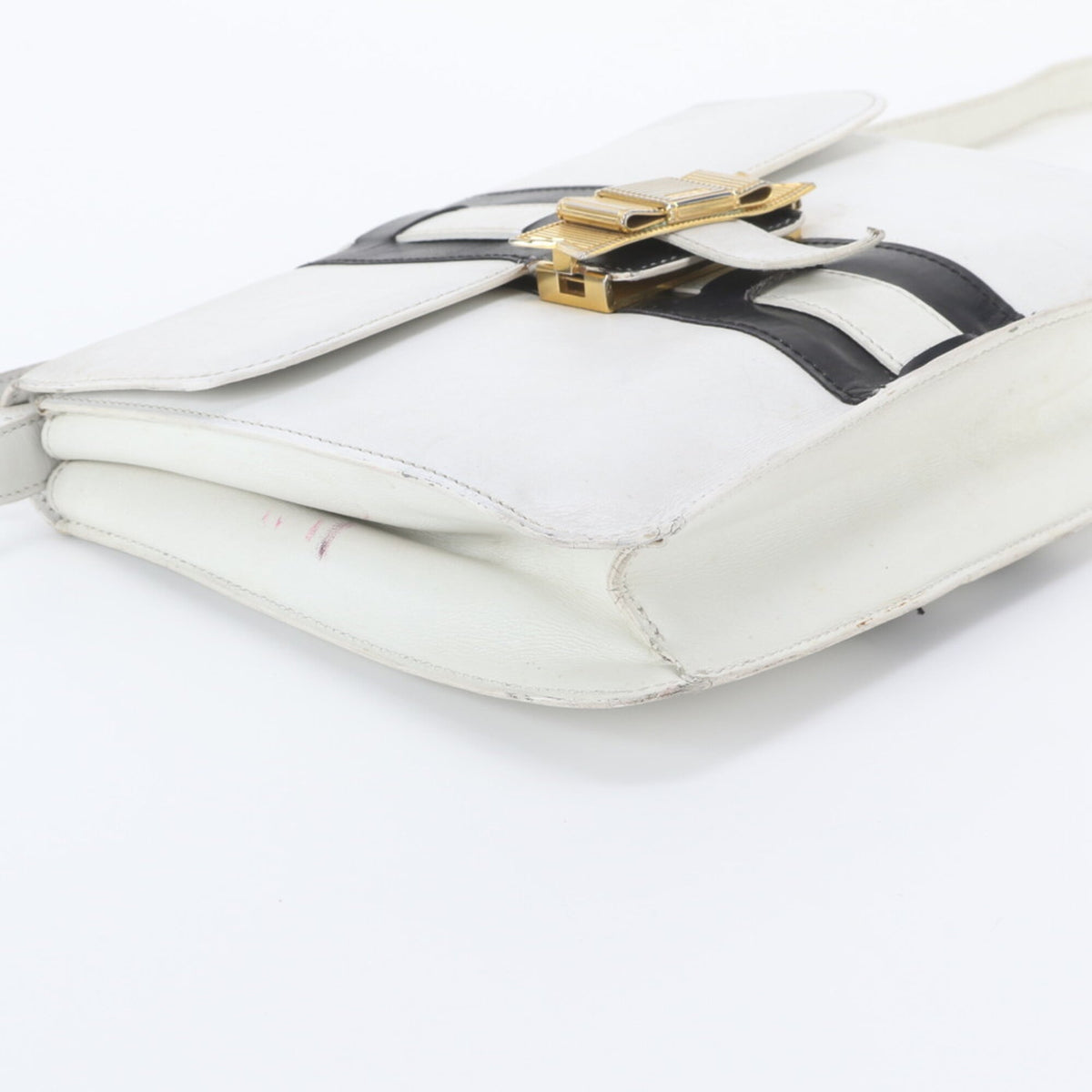 Celine Black White Leather Crossbody Bag Shoulder Bag (Pre-Owned)