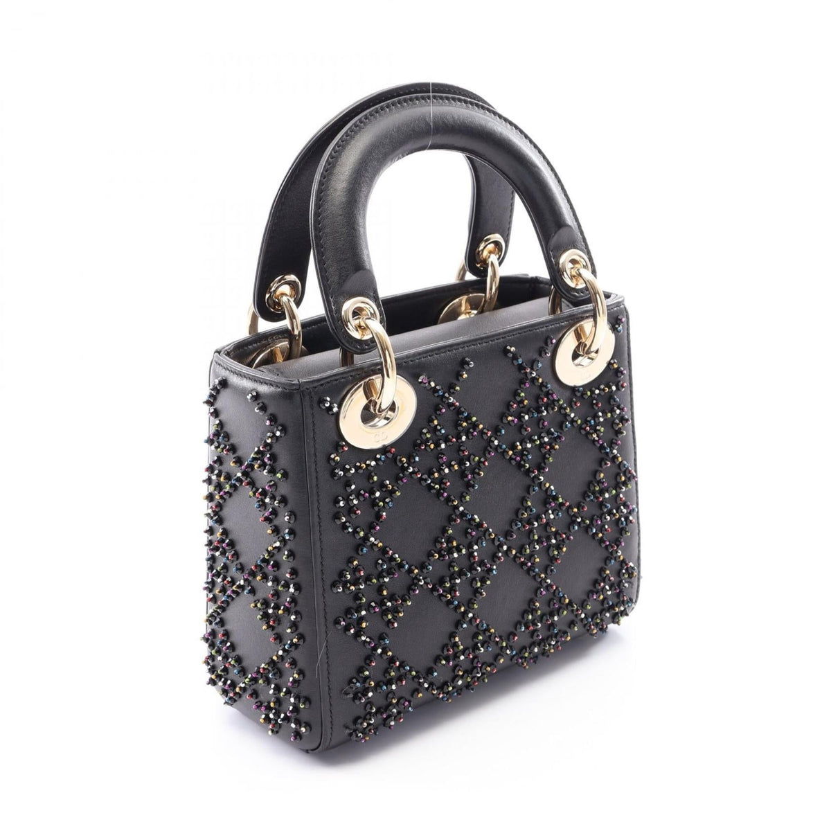 Christian Dior Lady Dior Black Multi-Color Leather Handbag (Pre-Owned)