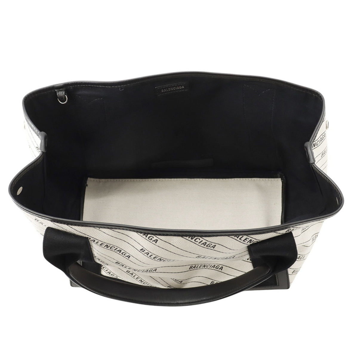 Balenciaga Black White Canvas Leather Handbag Tote Bag (Pre-Owned)
