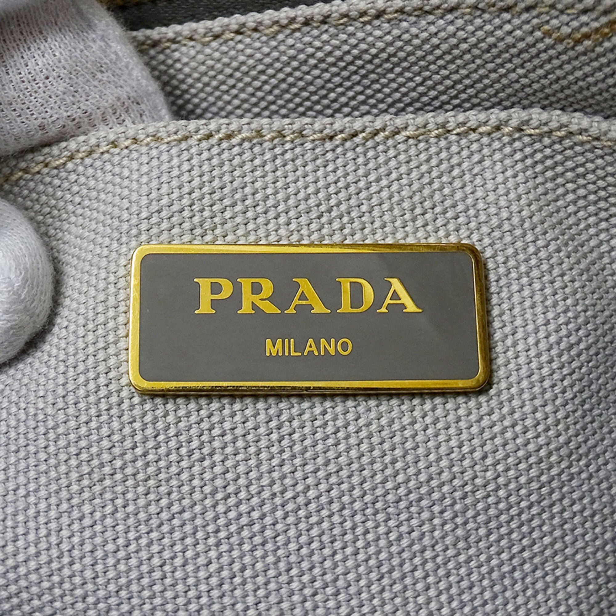 Prada Light Gray Canvas Handbag Shoulder Bag Tote Bag (Pre-Owned)