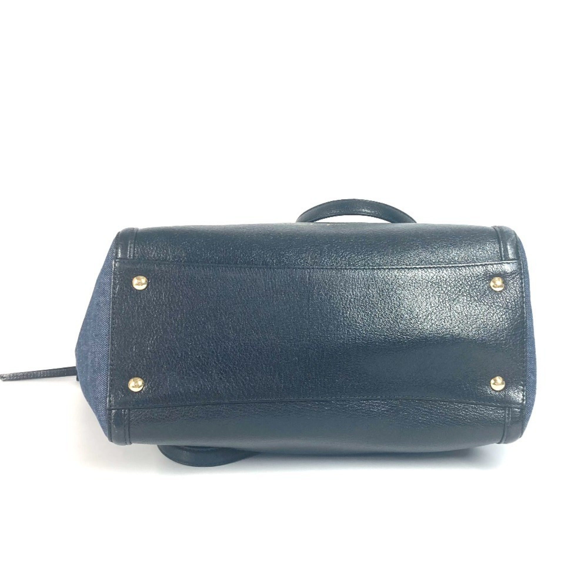 Salvatore Ferragamo Black Blue Denim Leather Handbag Shoulder Bag Tote Bag (Pre-Owned)