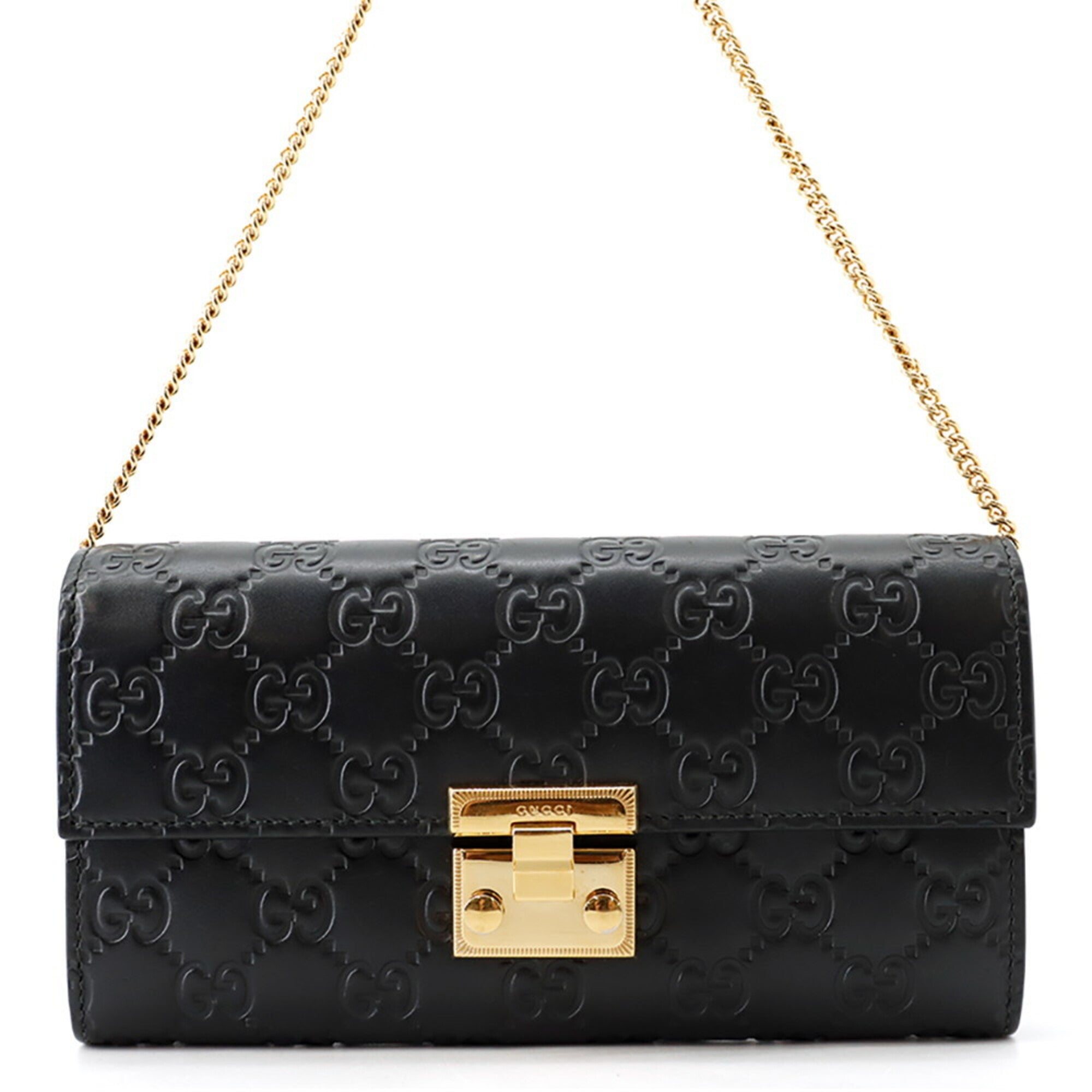 Gucci Black Gg Leather Chain/Shoulder Wallet (Pre-Owned)