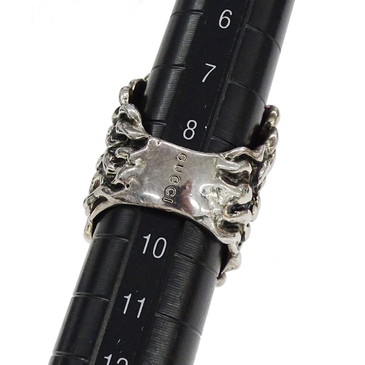 Gucci Silver Black Metal Band Ring (Pre-Owned)