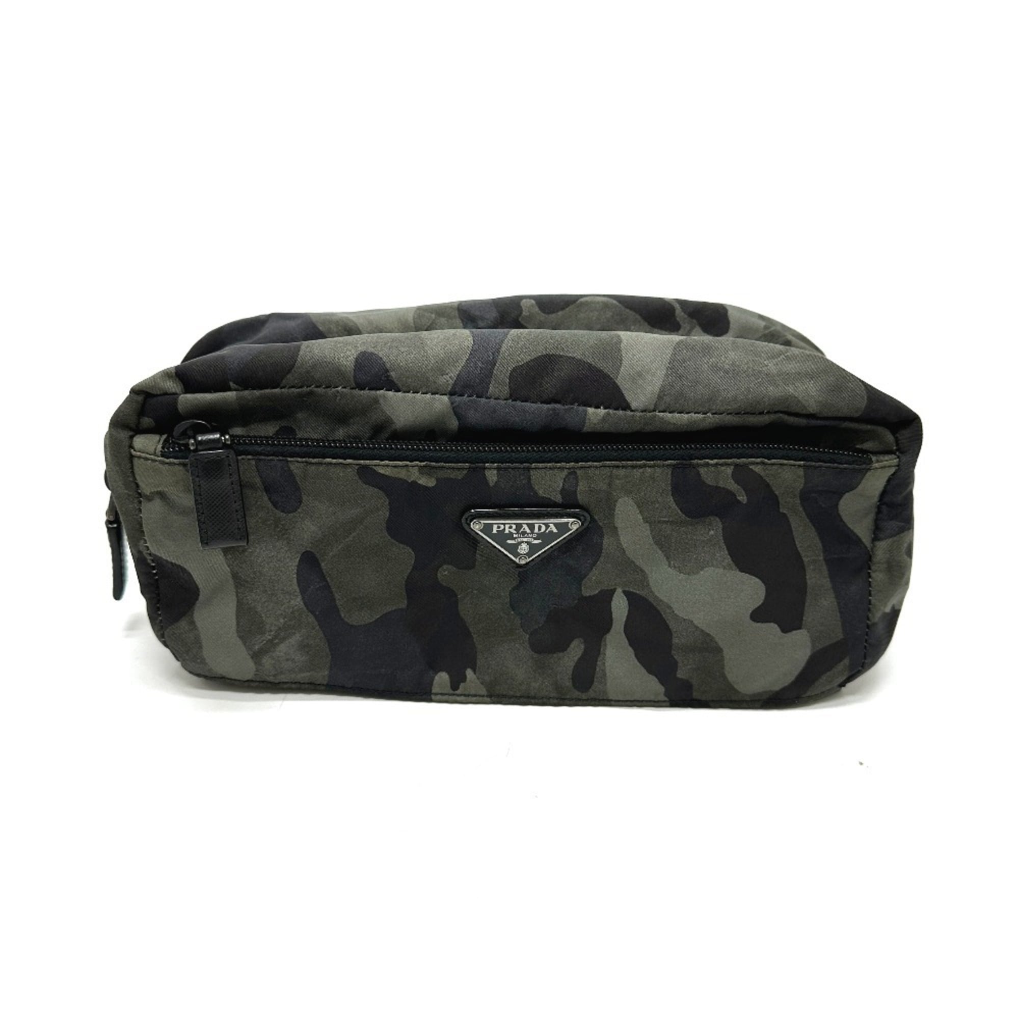 Prada Gray Nylon Clutch Bag Handbag (Pre-Owned)