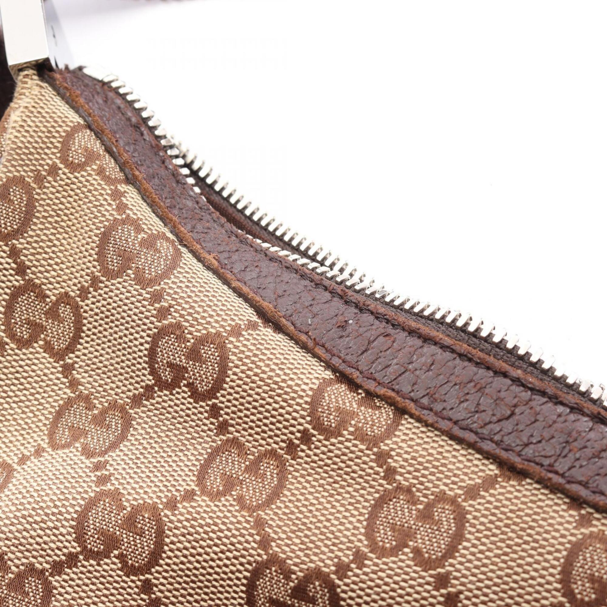 Gucci Beige Brown Canvas Leather Shoulder Bag (Pre-Owned)