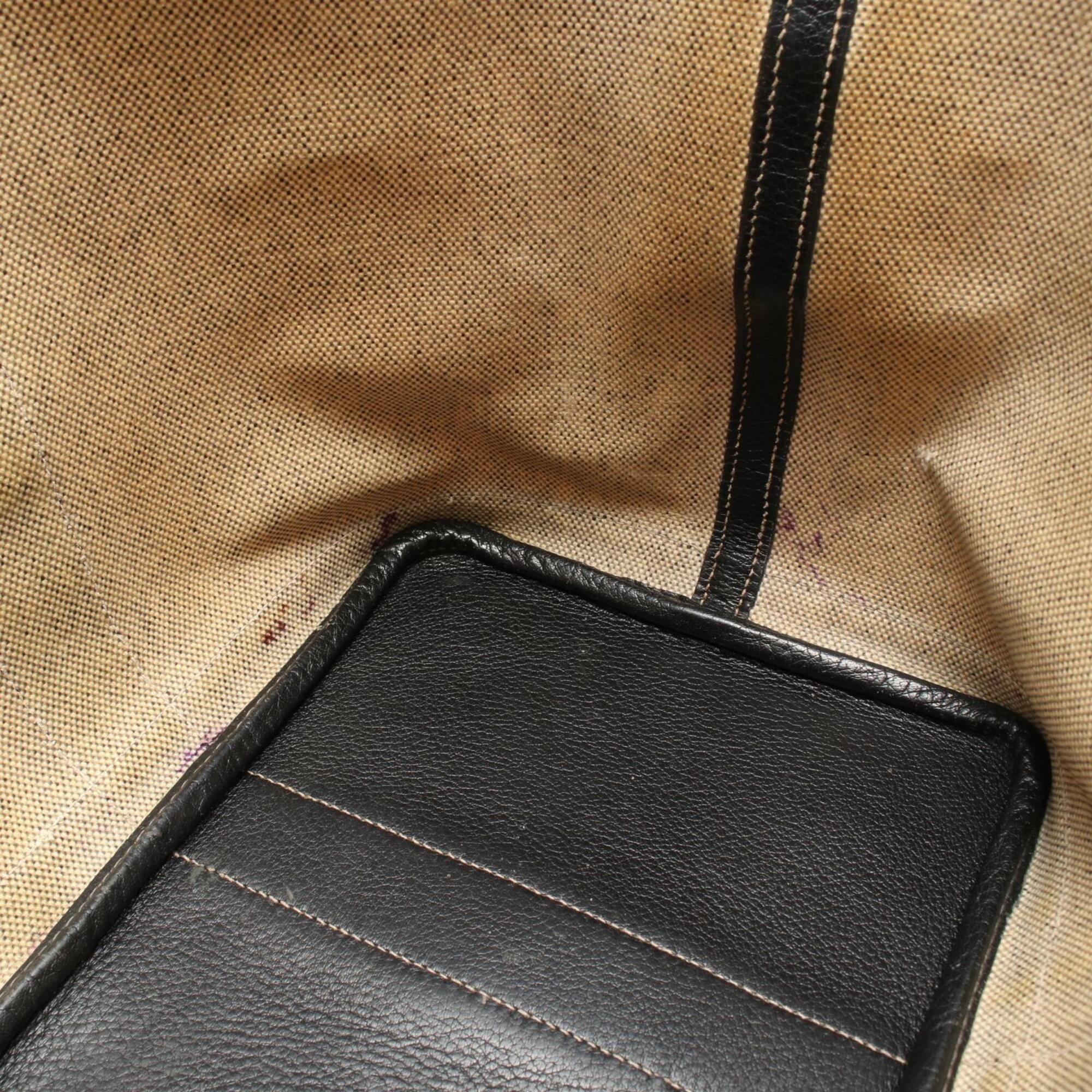 Hermes Black Gray Toile H Buffalo Leather Handbag Tote Bag (Pre-Owned)