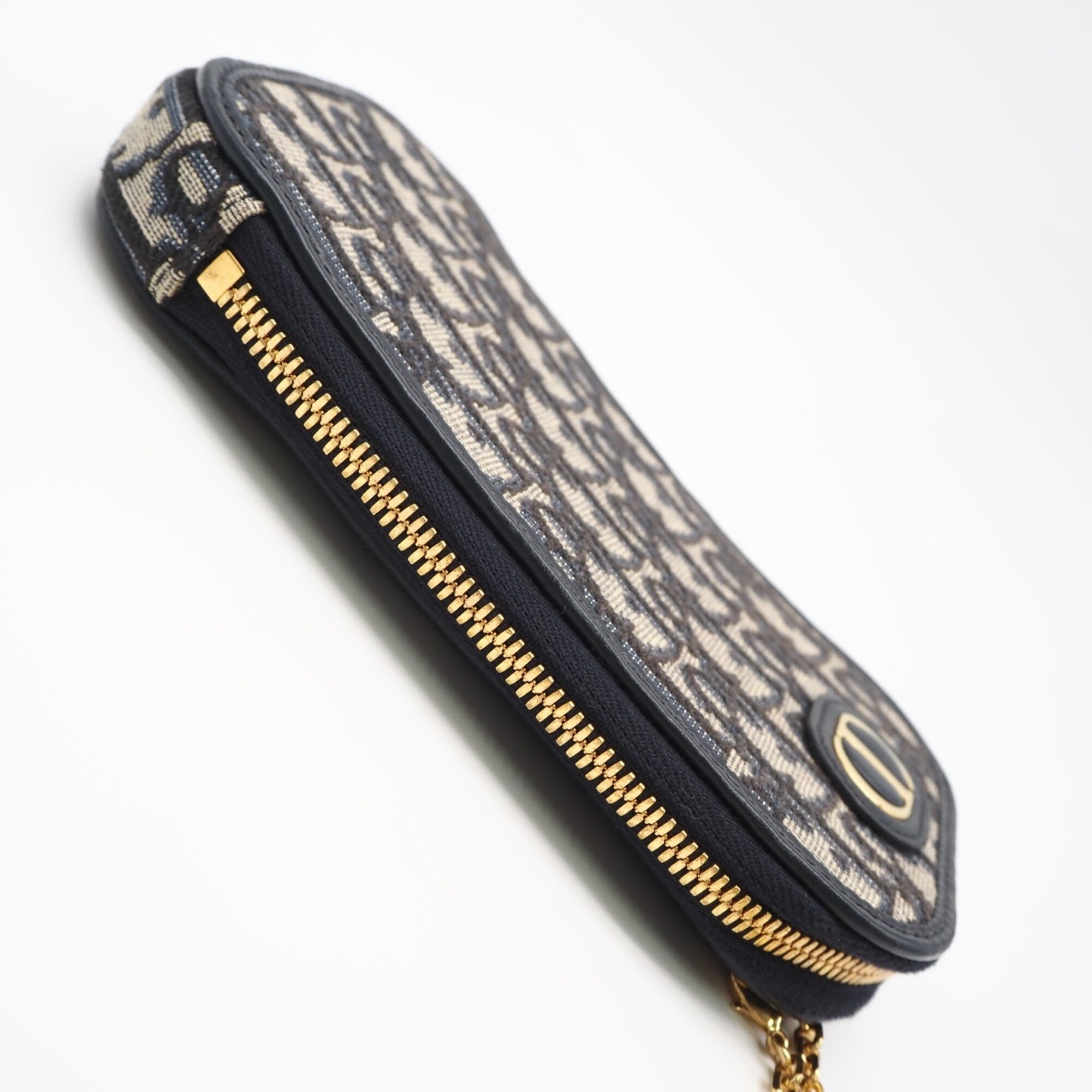 Christian Dior Beige Navy Canvas Leather Shoulder Bag (Pre-Owned)