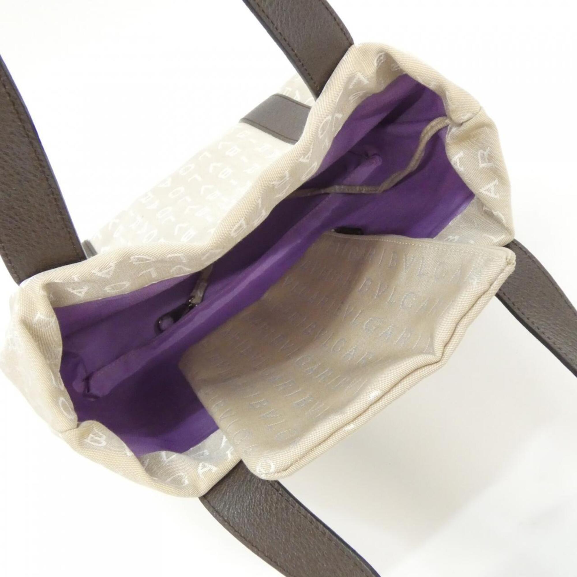 Bvlgari Beige Brown Canvas Handbag Pouch (Pre-Owned)