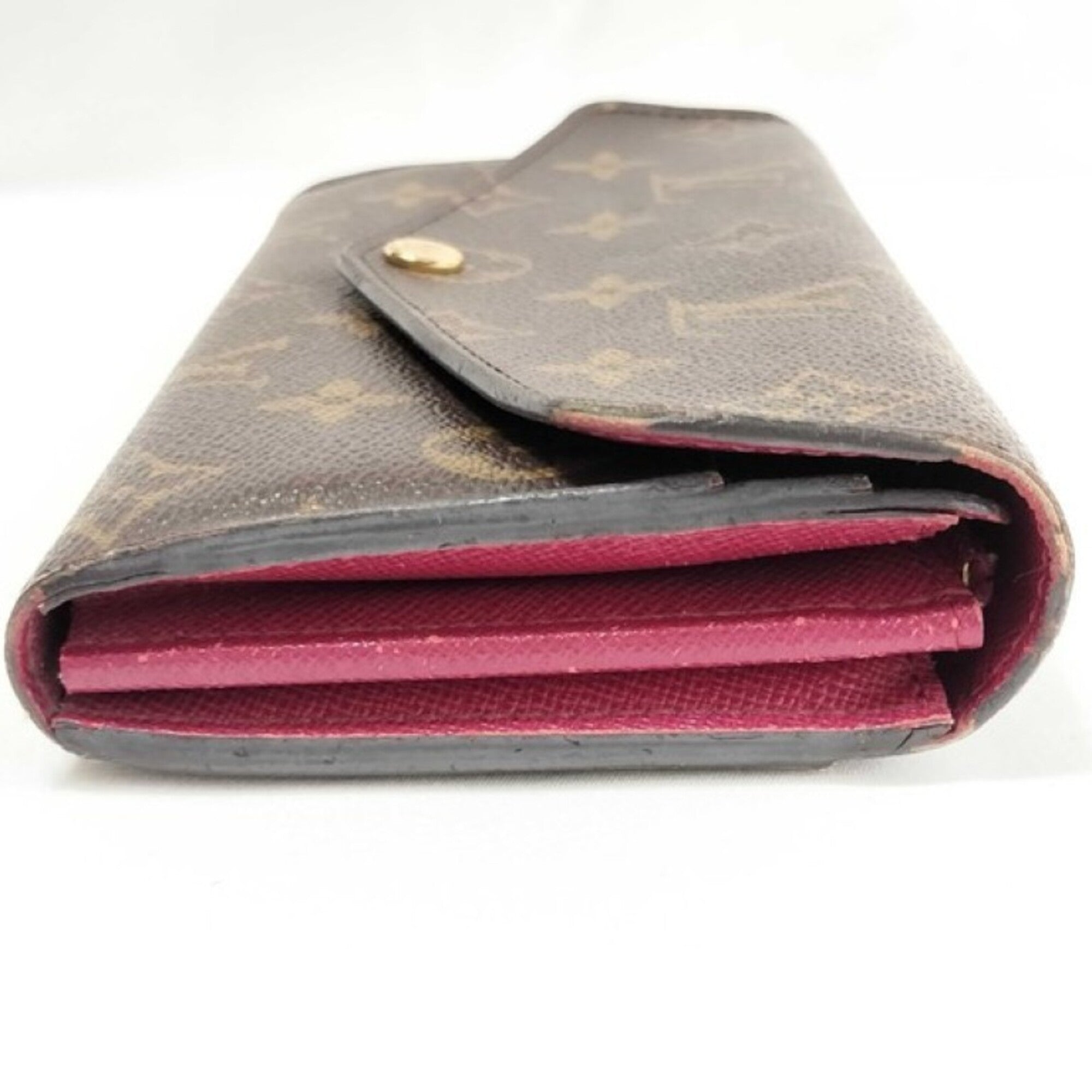 Louis Vuitton Brown Fuchsia Monogram Long Wallet (Tri-Fold) (Pre-Owned)
