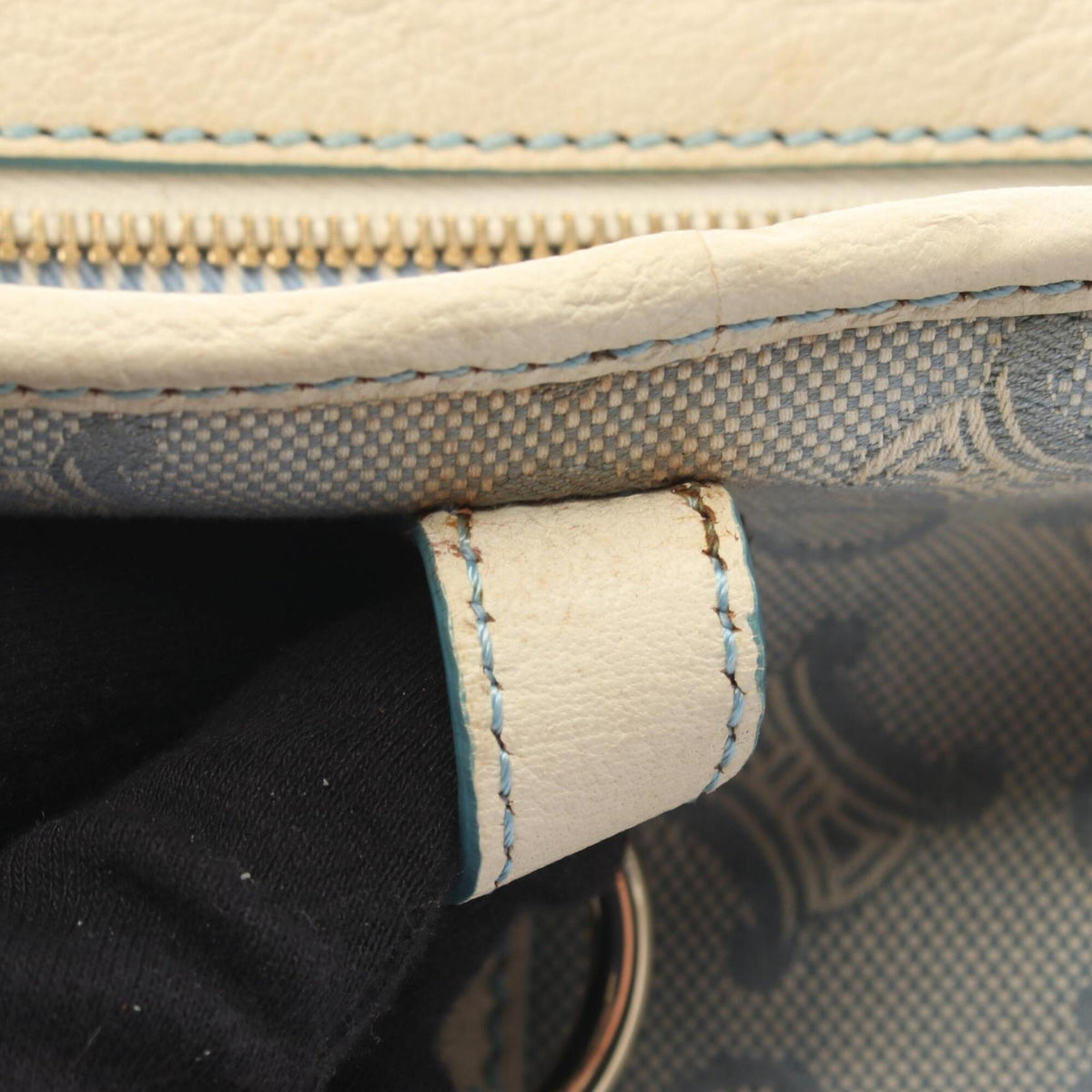 Celine Blue White Canvas Leather Handbag (Pre-Owned)
